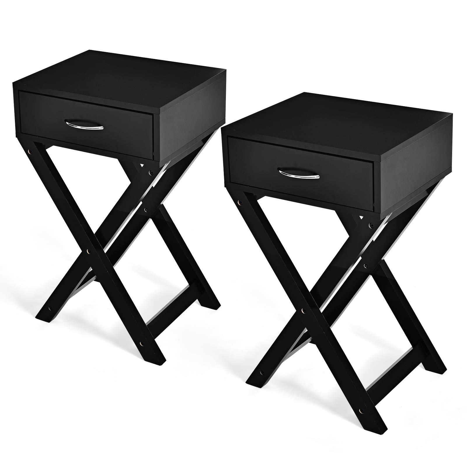 Giantex X-Shaped Nightstand with Drawer - Modern Accent End Table for Bedroom & Living Room - Black Side Table (Set of 2) - Perfect for Storing Books, Lamps & Bedroom Essentials