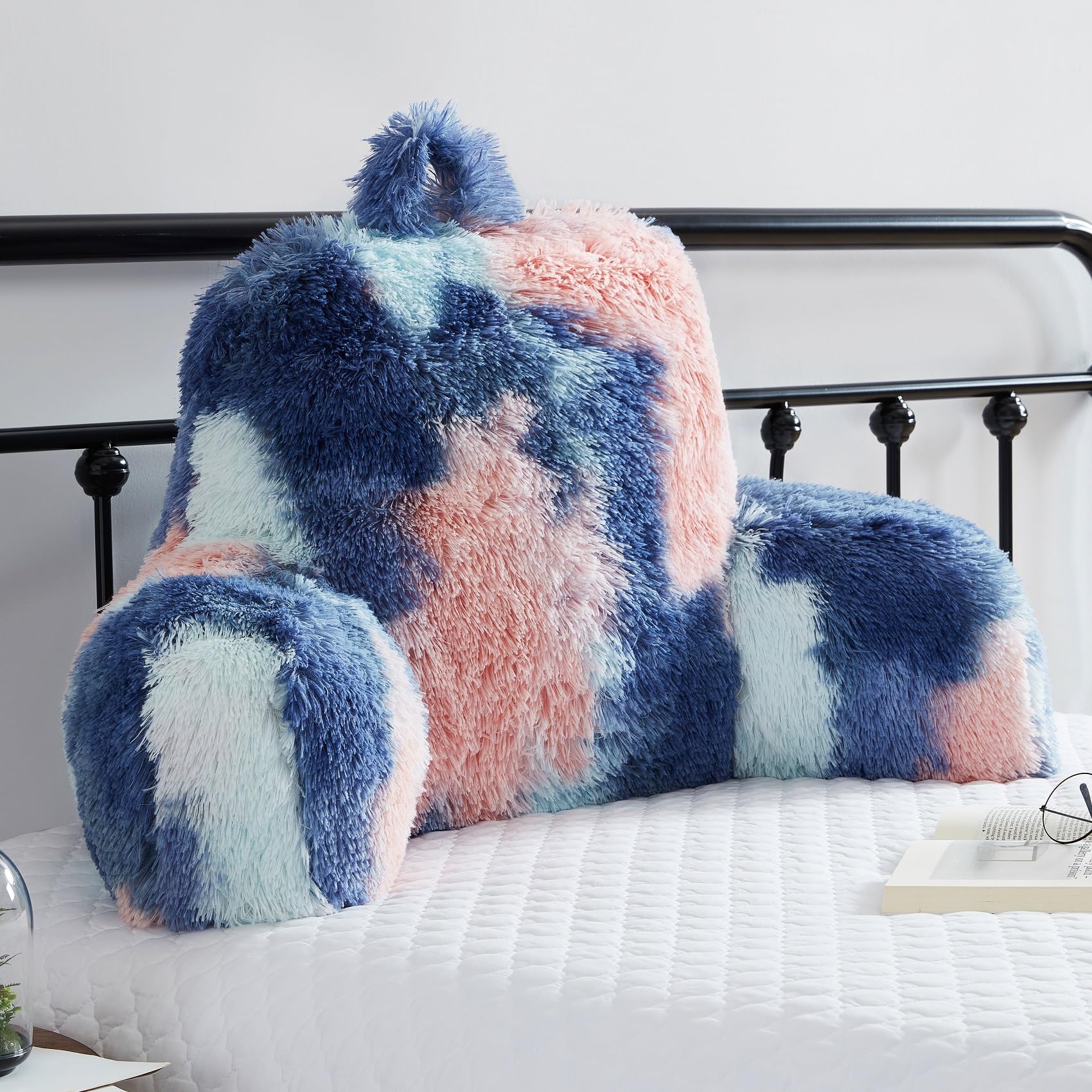 **Fluffy Fur Reading Pillow for Adults & Kids - Unisize Back Support Pillow with Arms for Bed, Chair, or Floor - Perfect Gift for Teens, Reading, Watching TV, or Relaxing**