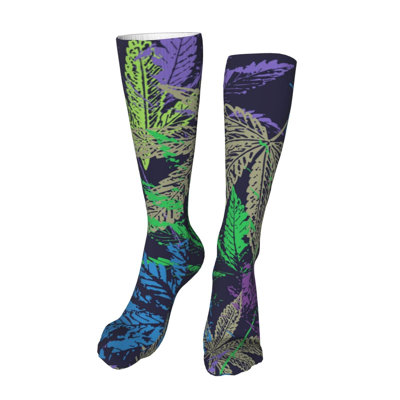 Women's Knee High Socks - Watermelon Print Tropical Palm Leaf Design - Breathable Athletic Tube Socks for Running, Yoga & Casual Wear - Fun Summer Fashion Socks for Women & Men