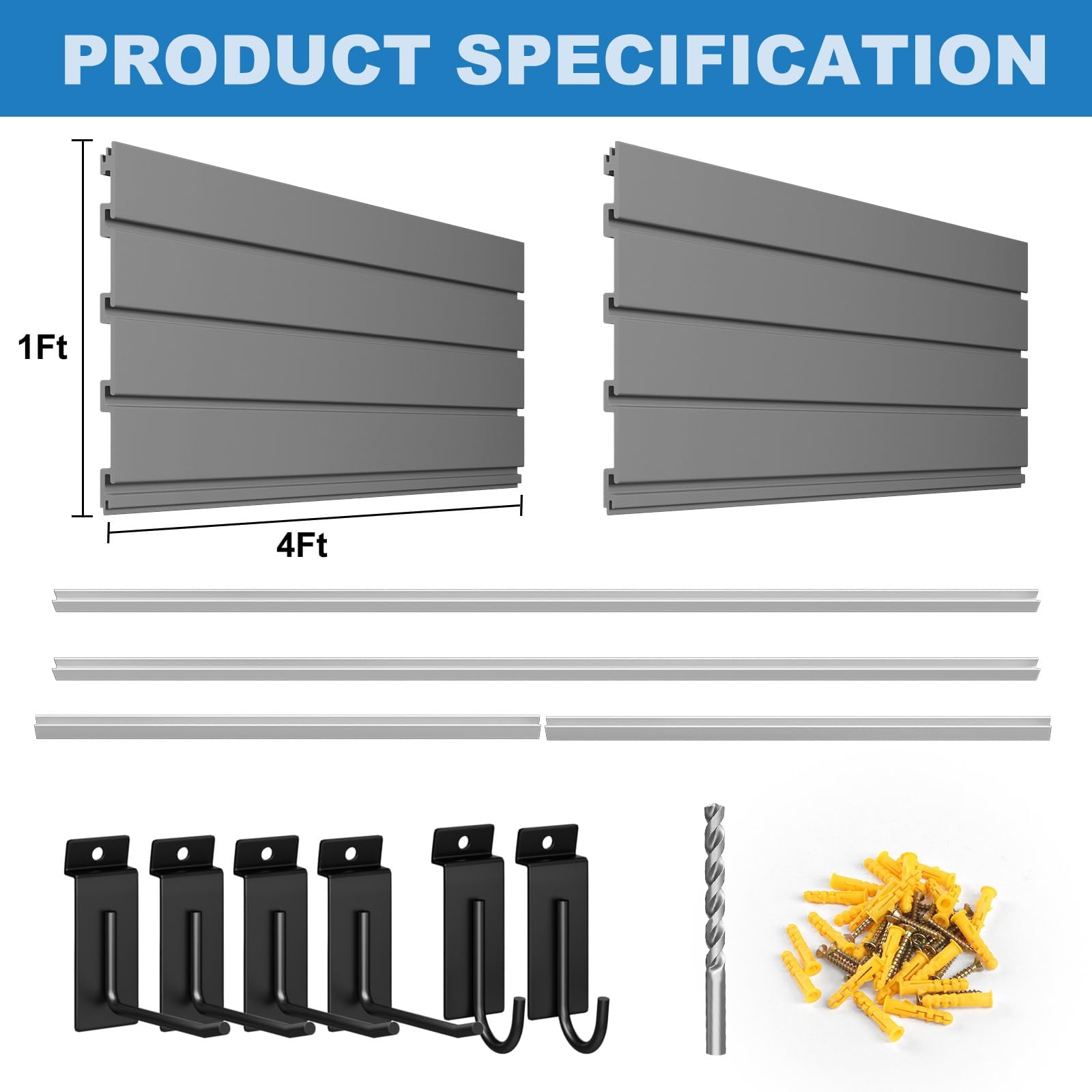 Duzzy 2' x 4' PVC Slatwall Panels - Heavy Duty Garage Wall Storage System with Hooks & Hangers | Perfect for Organizing Tools, Bikes & Sports Equipment (Grey)