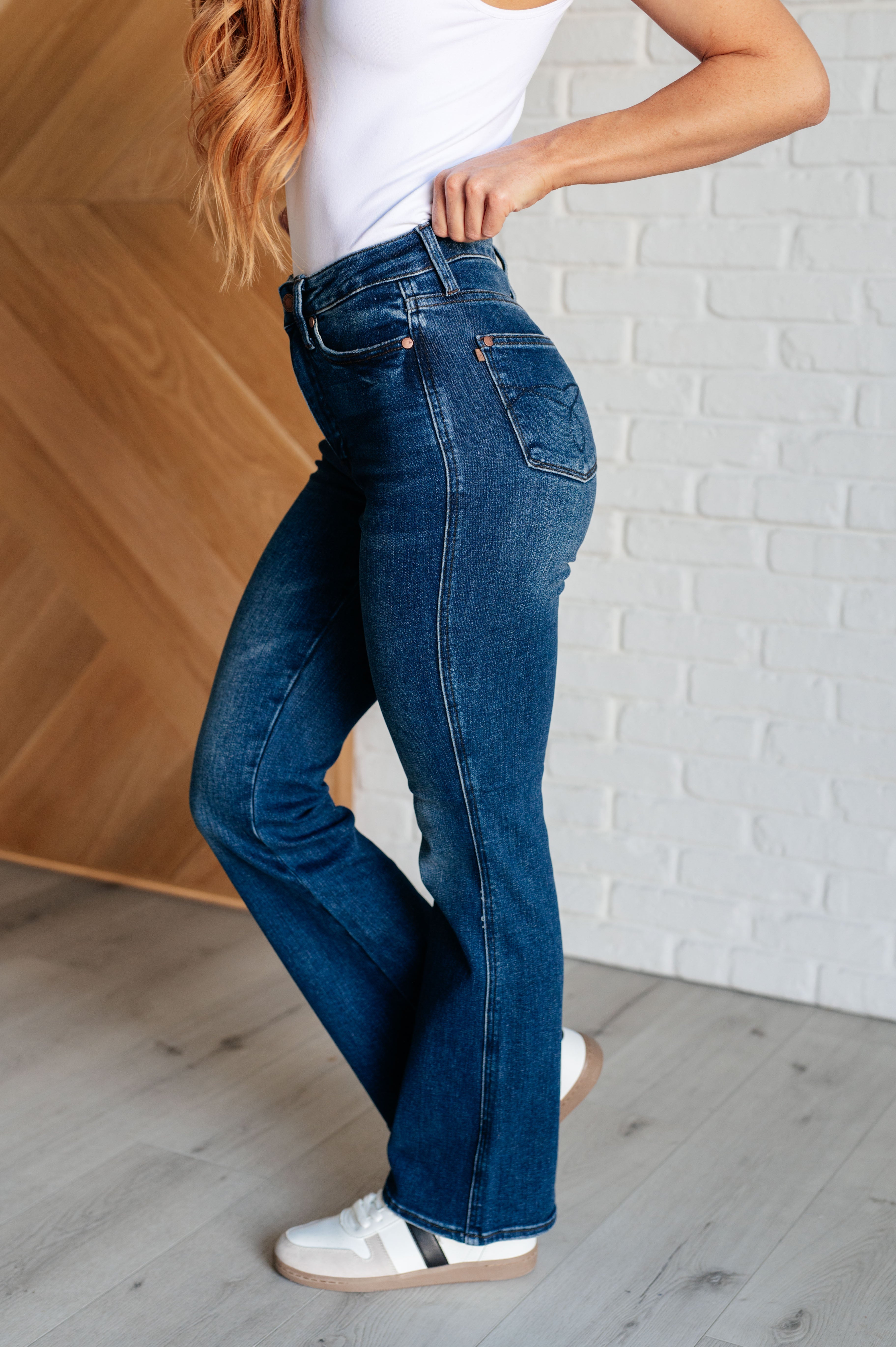 Santana High Rise Control Top Bootcut Jeans for Women - Slimming Tummy Control, Short Inseam (28