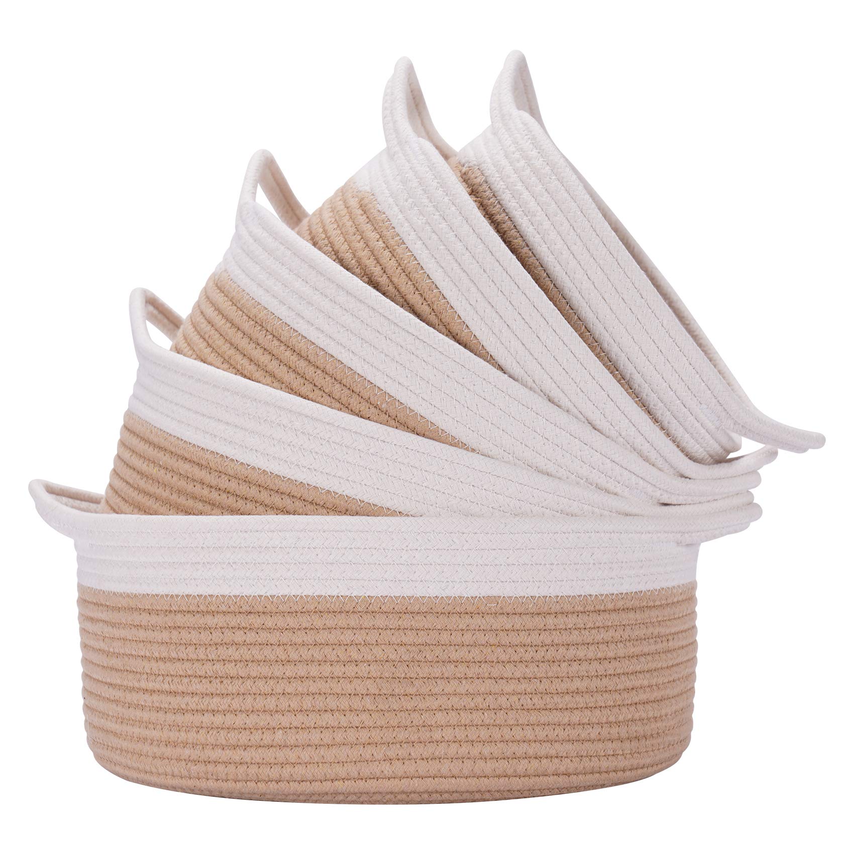 5-Pack Woven Cotton Rope Storage Baskets - Natural Brown Organizer Bins for Baby Nursery, Laundry, Kids' Toys & Home Organization | Perfect for Shelves, Closets & Playrooms