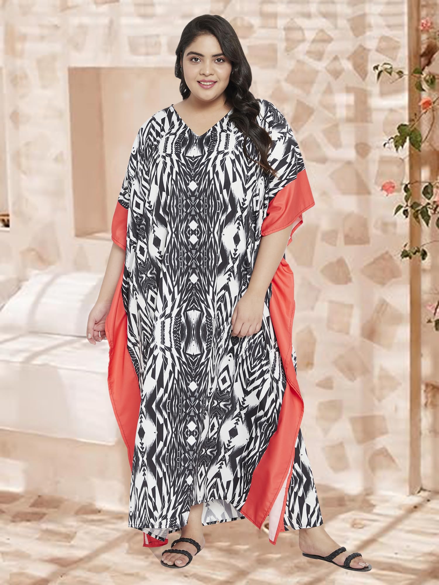 Plus Size Women's Caftan Dress - Flowy Polyester Evening Maxi Gown with Kimono Sleeves for Parties, Beach Cover Up & Summer Vacations