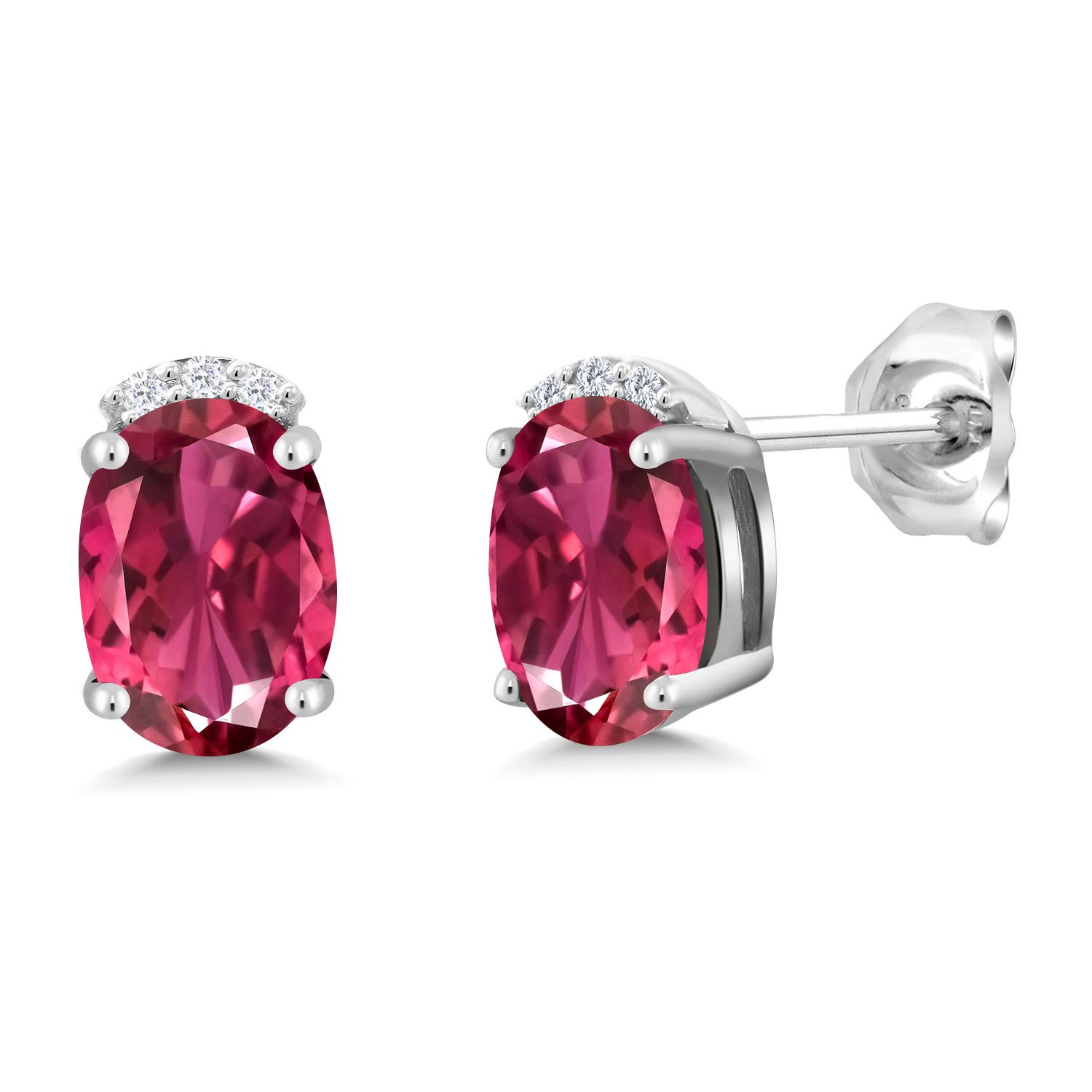 1.76 Ct Oval Pink Tourmaline & Lab-Grown Diamond Sterling Silver Earrings for Women | E-F Color | 925 Silver Jewelry | Gift for Her | Wedding, Anniversary & Special Occasion Jewelry