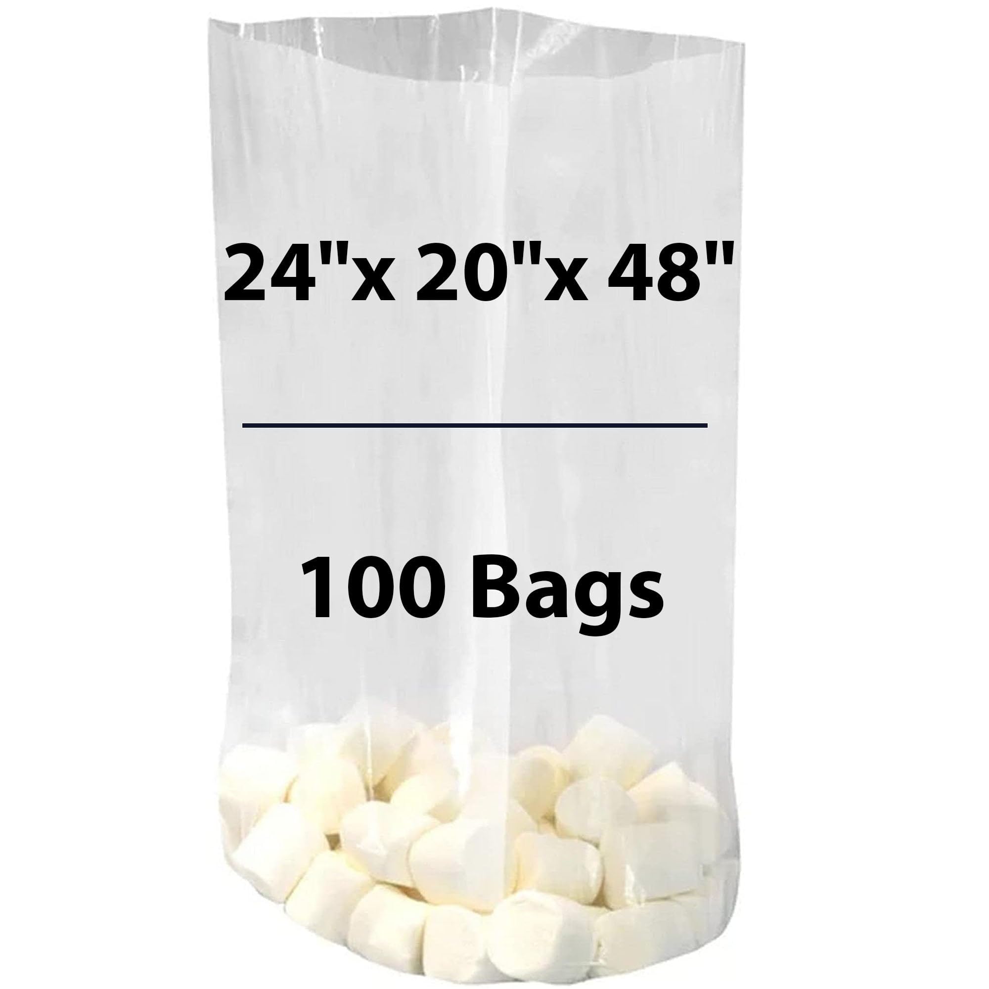 24x20x48 Gusseted Plastic Poly Bags (100 Pack) - 1.5Mil Clear Heat Sealable Durable Open Top Bags with Twist Ties for Party Favors, Cookies, Candy, Gift Wrapping, Bakery & Desserts | Perfect for Small Business Packaging, Retail Display & Food Storage