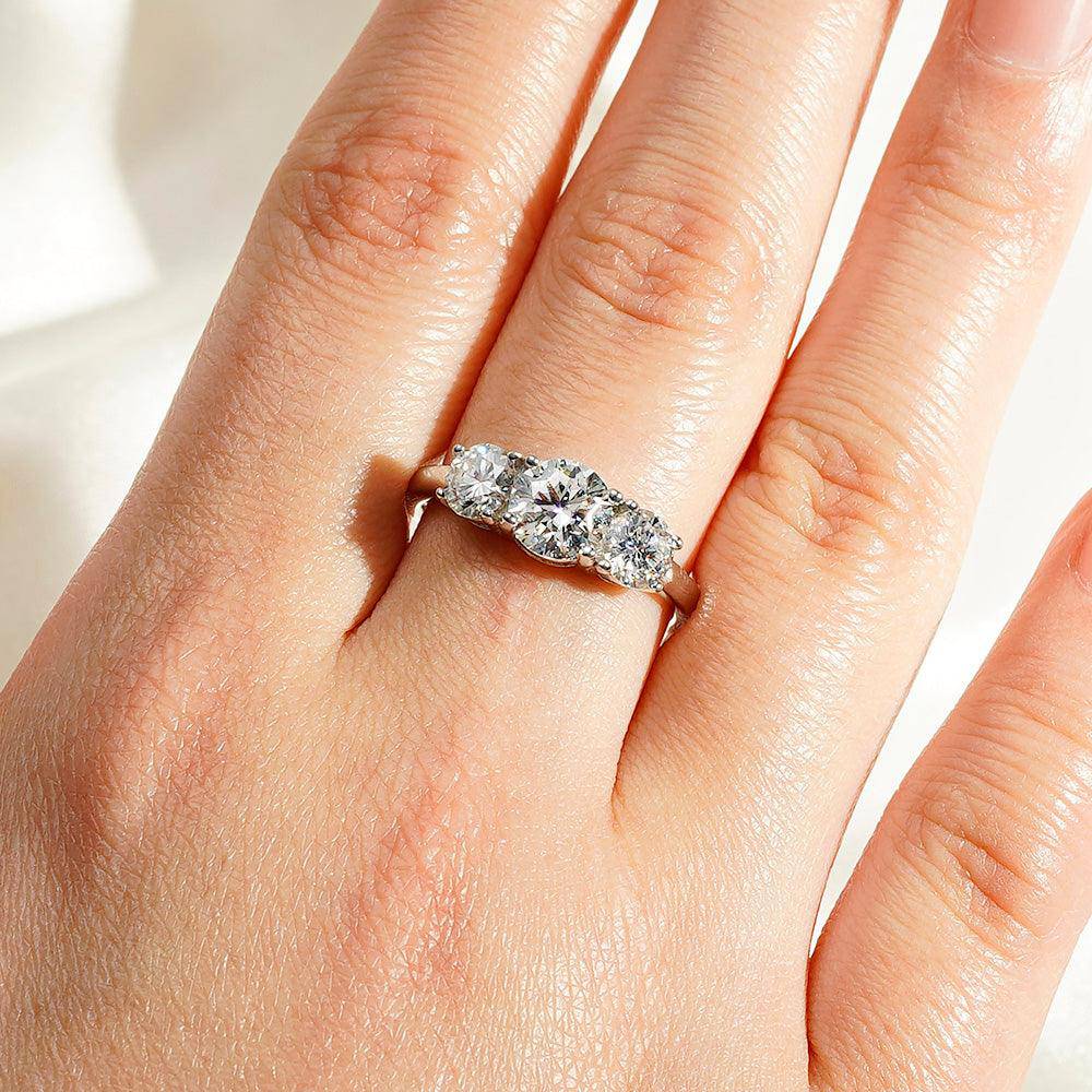 3 Stone Shared Prong Moissanite Anniversary Band Ring - 14K White Gold Wedding Ring for Women, Durable & Sparkling Gift for Wife - Perfect for Anniversaries, Engagements & Special Occasions