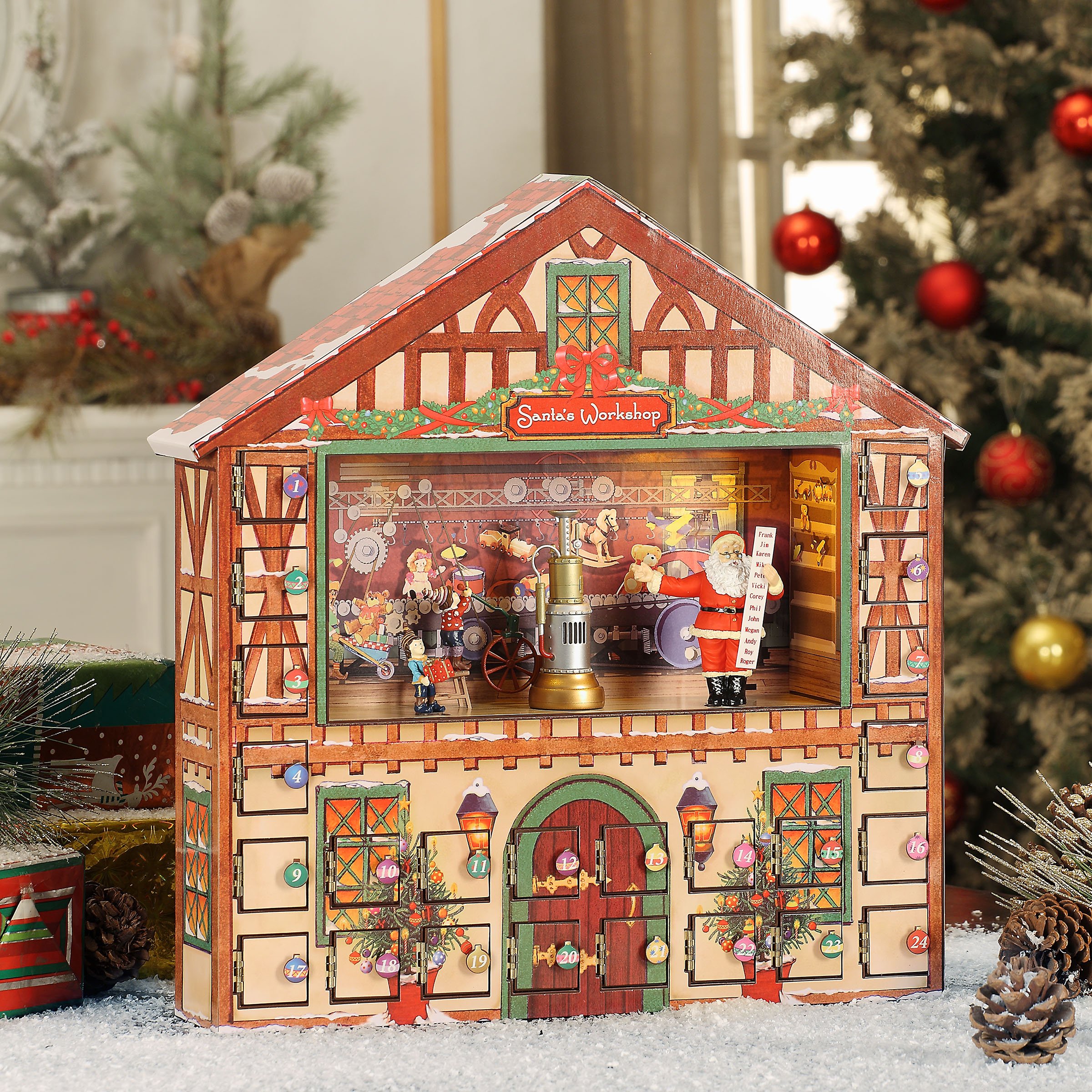 Mr. Christmas Animated Musical Advent House - Holiday Countdown Calendar with Moving Figures & Festive Music | Perfect for Christmas Decorations, Gift Giving & Family Traditions