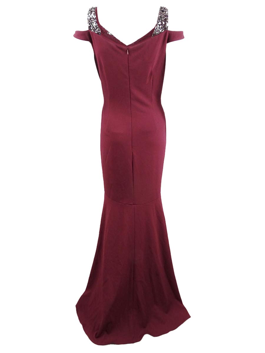 Adrianna Papell Women's Embellished Cutout Mermaid Gown - Formal Evening Dress Size 6 in Garnet Red for Prom, Wedding & Black Tie Events