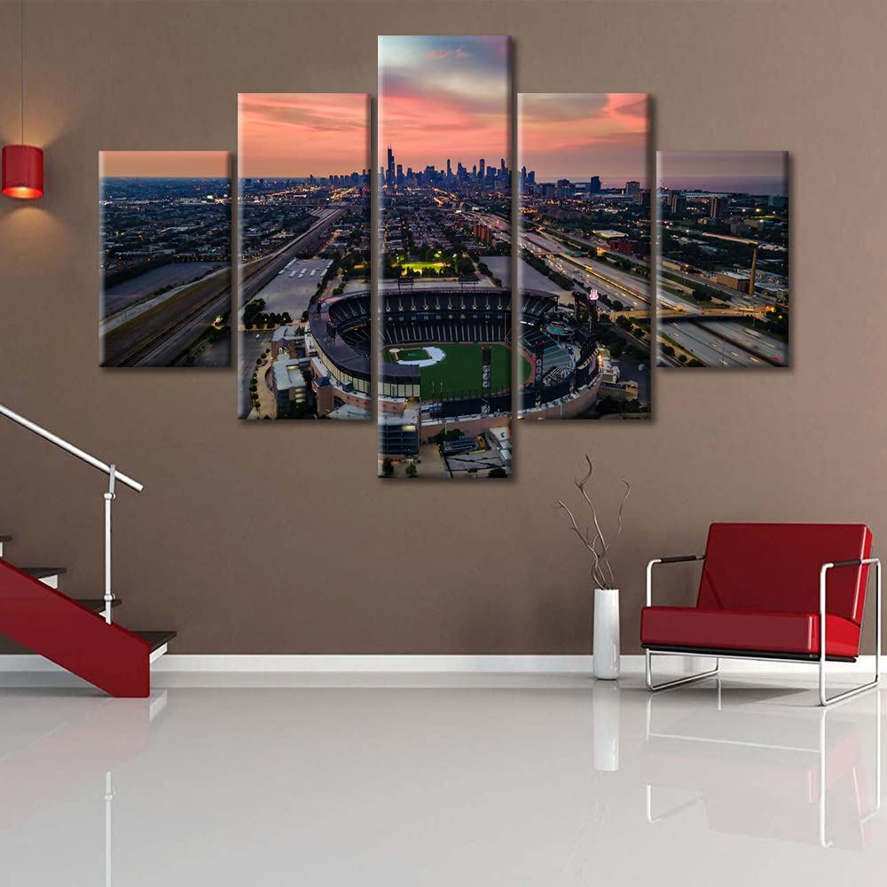 Chicago America Baseball Stadium Wall Art - 5-Piece Sports Decor Set for Bedroom, Living Room & Office - Modern Framed Stadium Artwork Ready to Hang (60