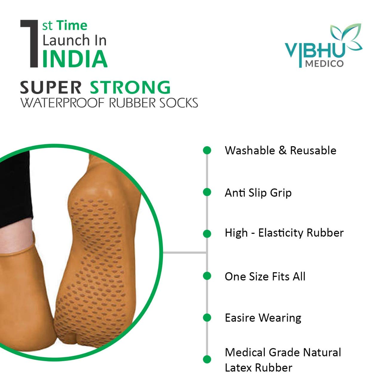 Vibhupharma Waterproof Rubber Socks for Men & Women - Anti-Slip Crack Relief Foot Care (Pink) - Perfect for Swimming, Beach, Spa & Diabetic Foot Protection