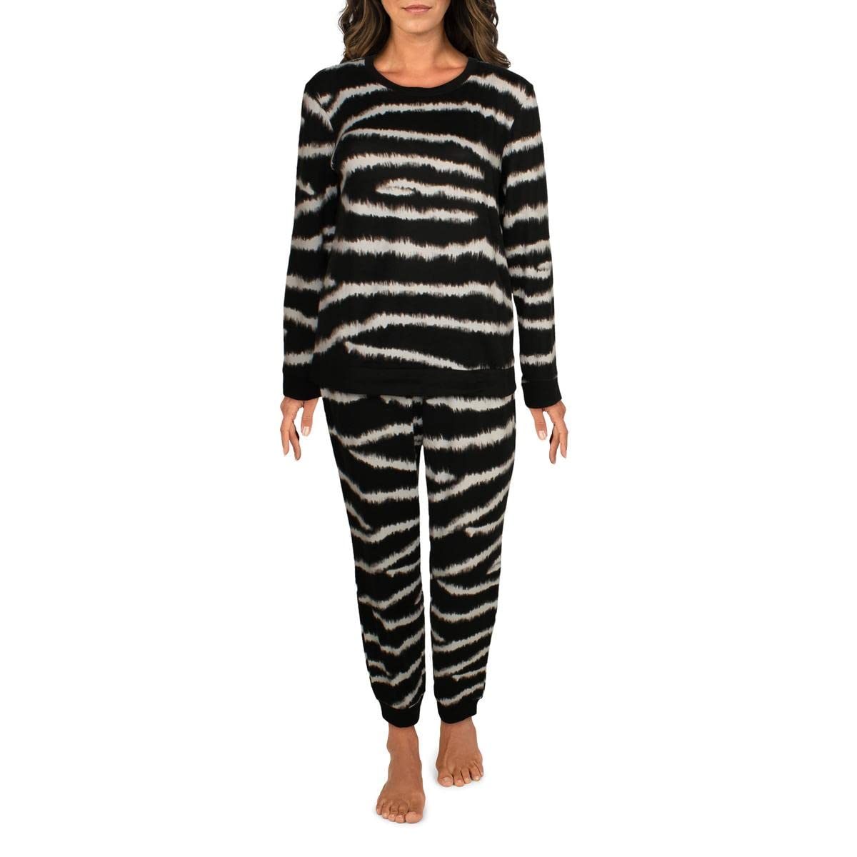 Kensie Women's 2-Piece Printed Sweatshirt and Jogger Pajama Set - Cozy Sleepwear for Lounge & Nighttime Comfort