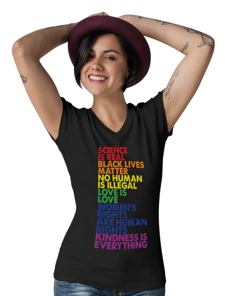 Women's Pride Shirt - Equality Love is Love LGBTQ+ Rainbow Flag V-Neck Top for Gay Rights & LGBT Support | Perfect for Pride Parades, Festivals & LGBTQ Events