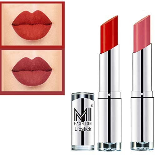 MI FASHION Whispering Petal Lip Pair - Soft Creamy Matte Lipstick, Moisturizing & Hydrating Vegan Formula (3.5g) - Reddish Orange & Pouty Pink (Pack of 2) | Perfect for Everyday Wear, Date Night & Special Occasions