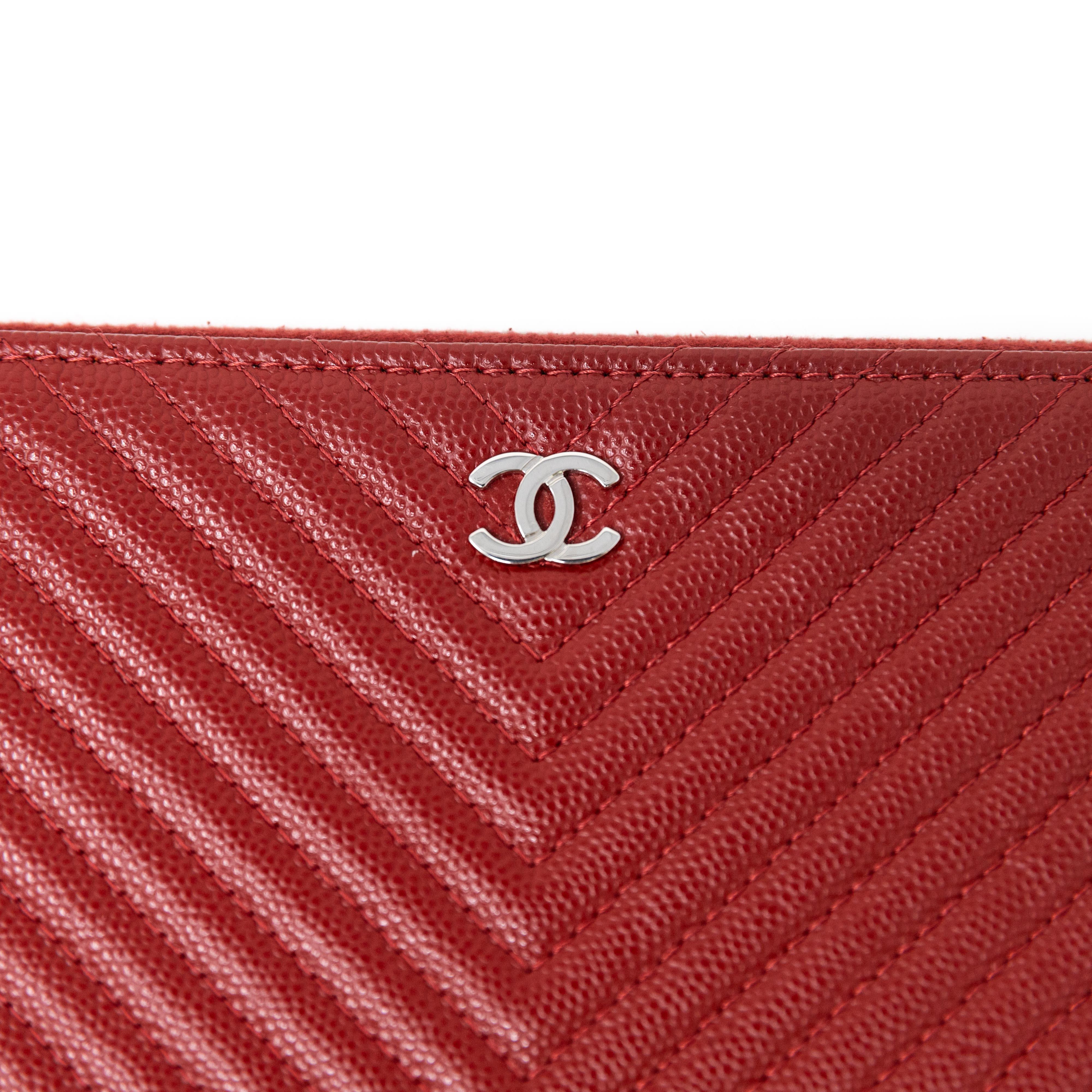 Chanel Red Medium O Case Pouch - Luxury Leather Cosmetic Bag for Women | Perfect for Travel, Makeup Storage & Everyday Essentials