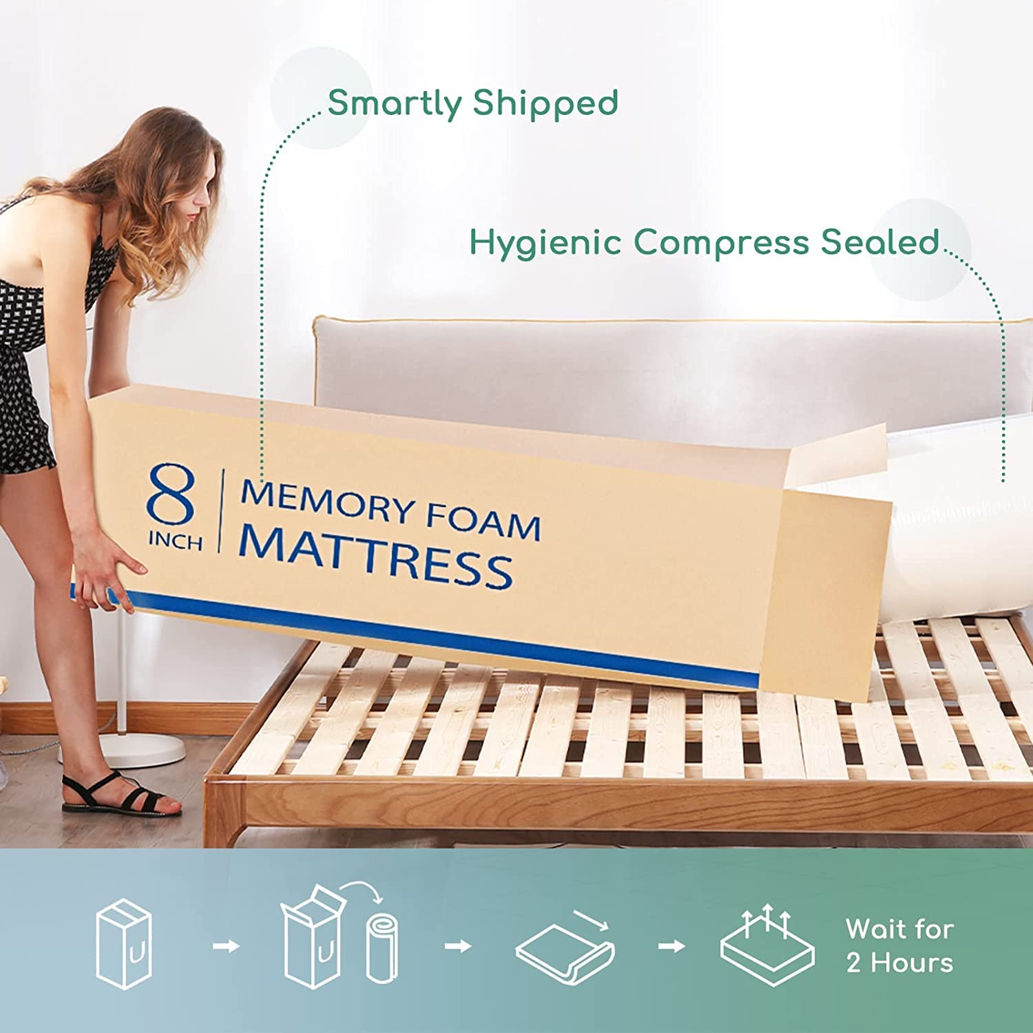 MLILY 8-Inch Green Tea Memory Foam Mattress - Cooling Gel Infused, CertiPUR-US Certified, Medium Firm Queen Size Mattress in a Box | 100% Made in USA | Perfect for Bedroom, Guest Room & Dorm Comfort