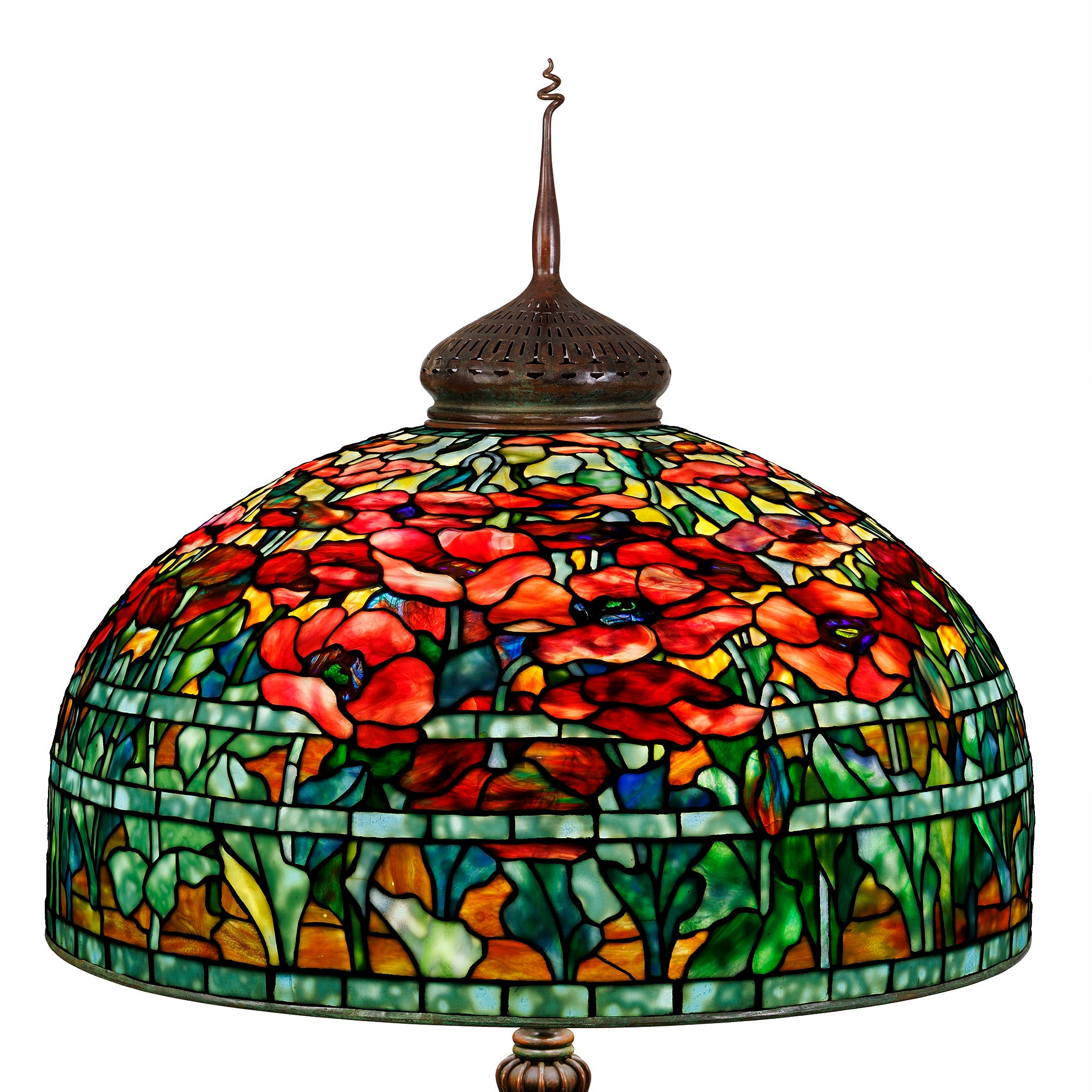 Tiffany Studios New York Oriental Poppy Leaded Glass & Bronze Floor Lamp - Antique Stained Glass Lighting for Living Room, Bedroom & Office Decor