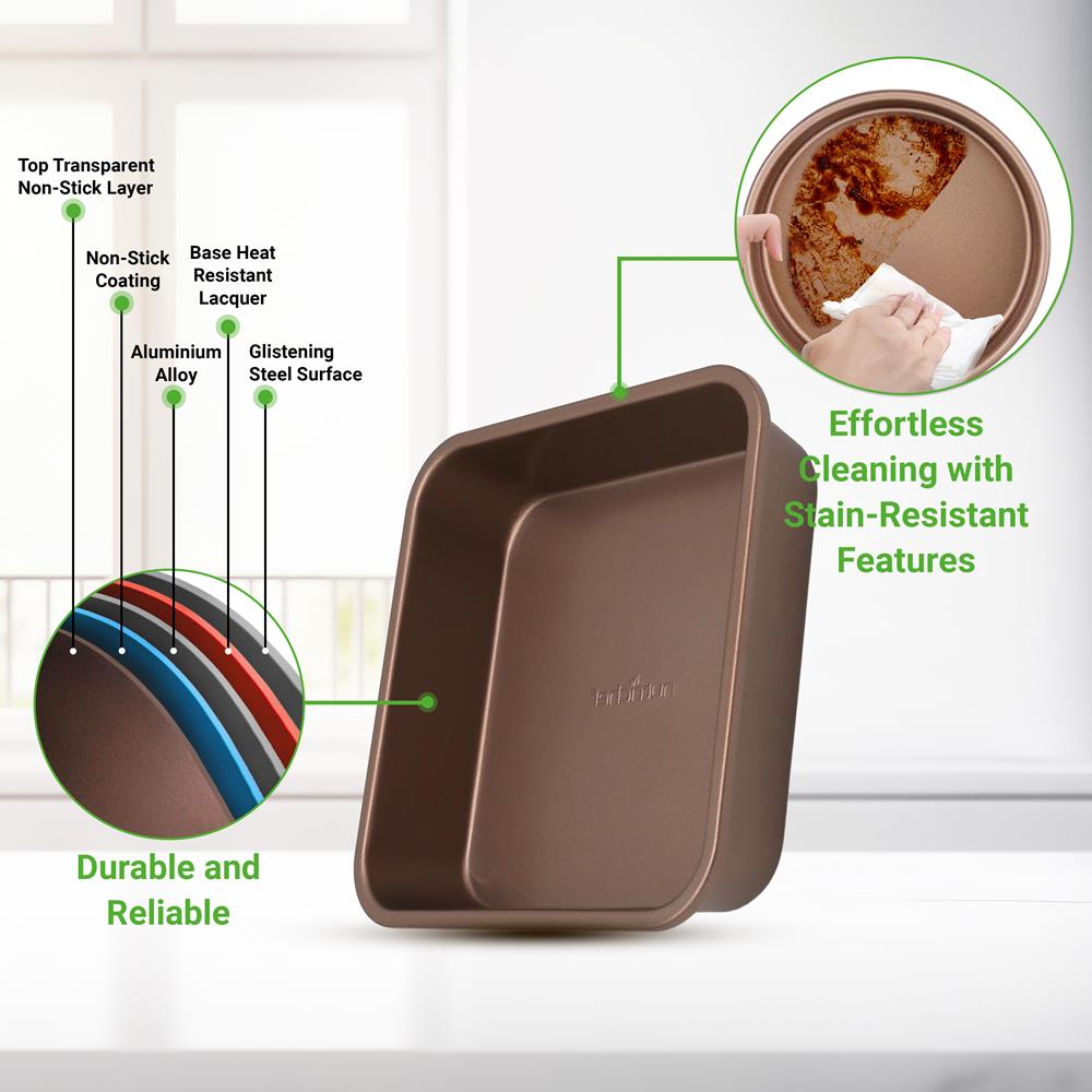 Premium Non-Stick Square Baking Pan - 9x9 Inch Heavy Duty Metal Cake Pan for Brownies, Bars & Sheet Cakes | Perfect for Home Baking, Parties & Holiday Desserts