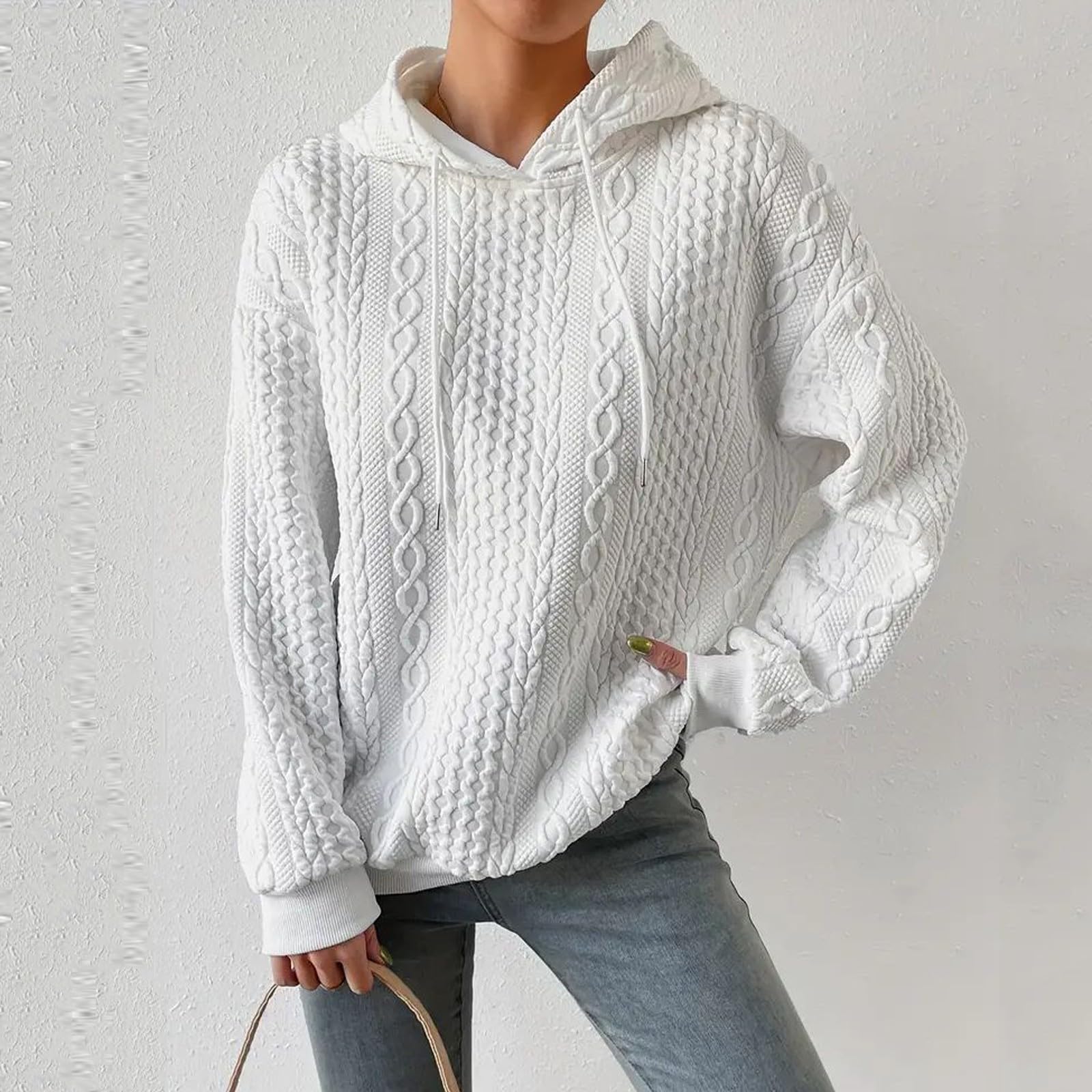 Women's Casual Waffle Knit Hoodie - Fall Winter Pullover Sweatshirt with Drawstring | Cozy Lounge Wear & Outdoor Fashion Sweater for Everyday Comfort