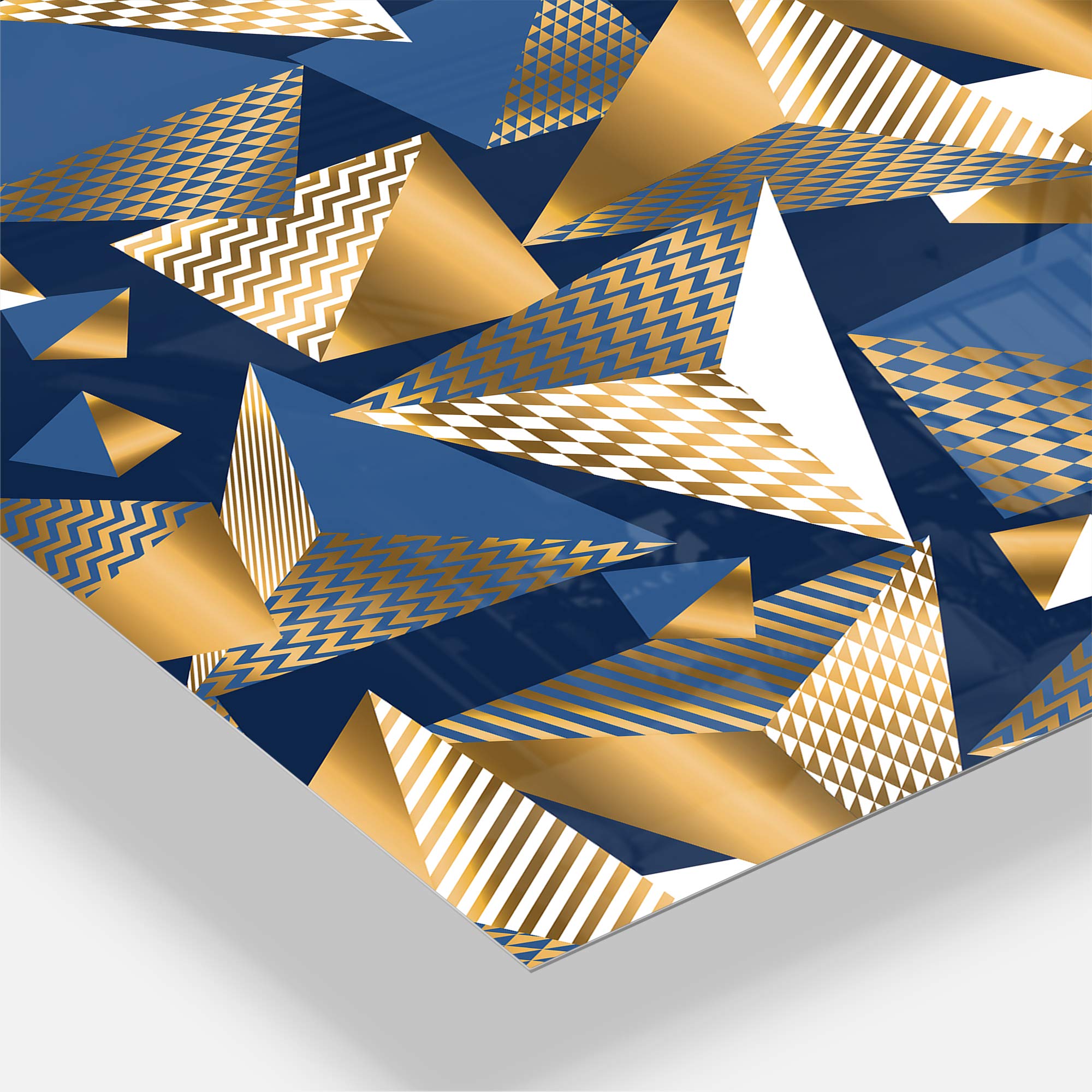 Designart Gold and Blue Cubes Mid-Century Modern 3 Panel Wall Clock - Metal Wall Art Decor for Living Room, Bedroom, Office | Stylish Home Decoration & Unique Gift Idea