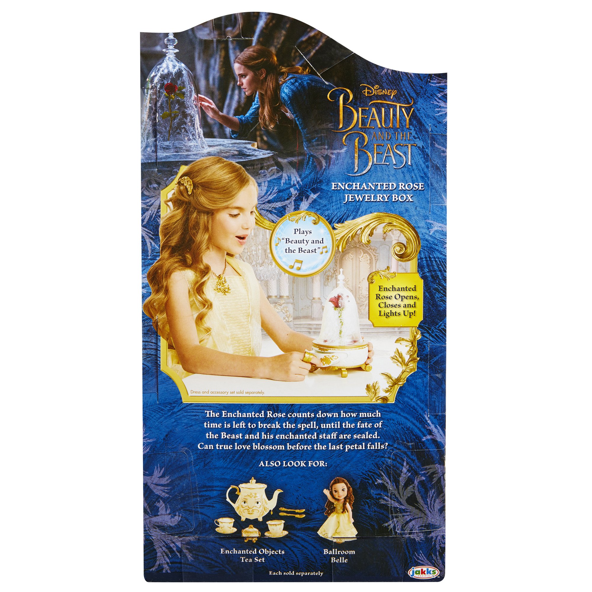 Disney Beauty and The Beast Live Action Enchanted Rose Jewelry Box - Musical Jewelry Storage for Girls, Kids Room Decor, Birthday Gift, Disney Princess Collection (Perfect for Bedroom Decor, Gift Giving, Disney Fans)