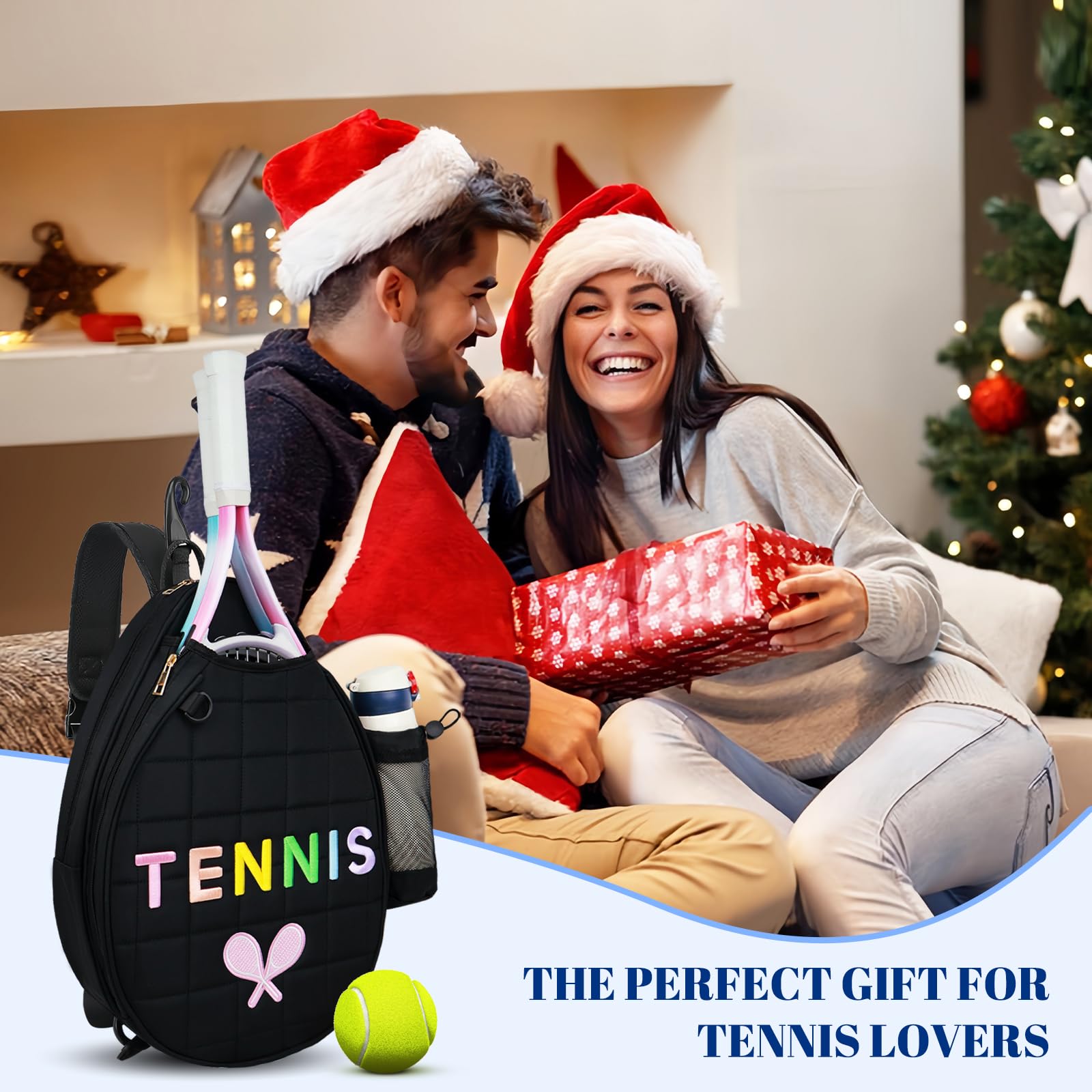 **Women's Tennis Backpack - Water Resistant Sling Crossbody Bag for Pickleball, Racquetball & Tennis | Perfect for Gym, Court & Travel (Black)**