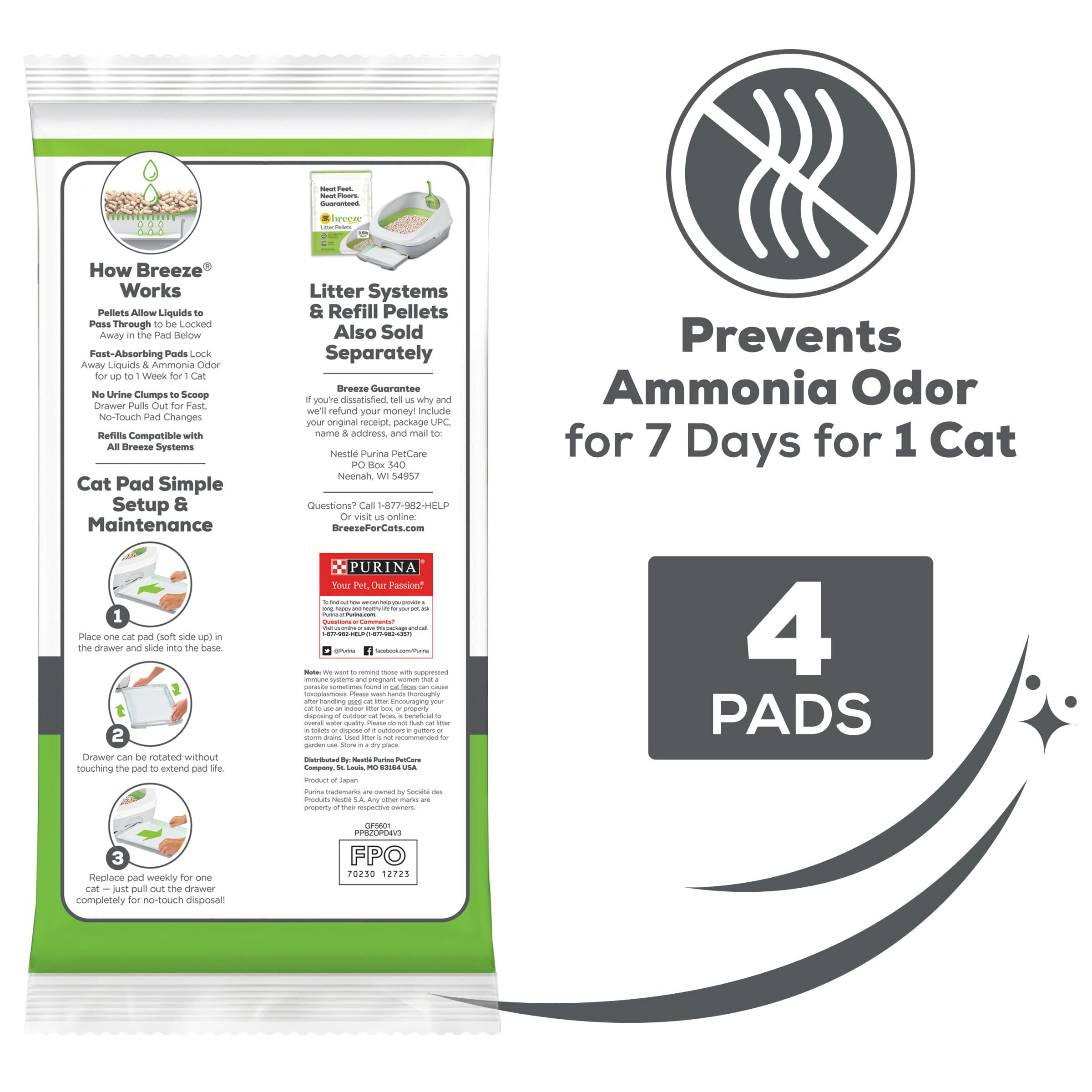 Purina Tidy Cats Breeze Pads Refill Pack - Spring Clean Scented Cat Litter Pads (10 Pads, 4 Pouches) | Odor Control for Cat Litter Box | Ideal for Multi-Cat Homes & Small Spaces