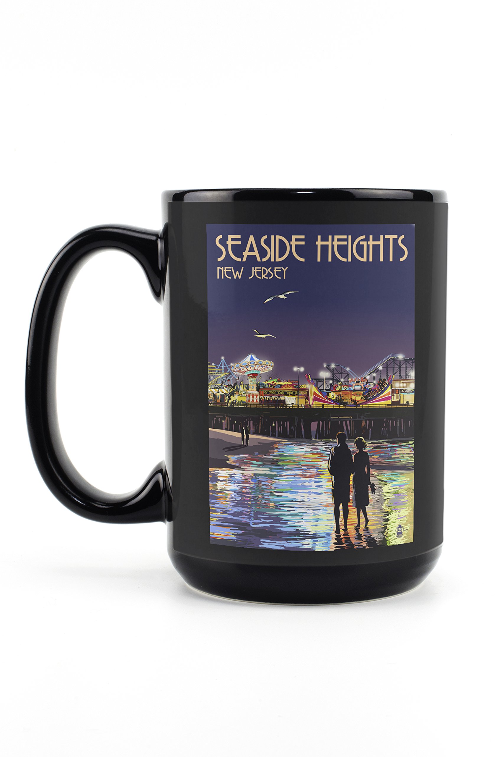 Lantern Press Seaside Heights New Jersey Pier at Night 15oz Black Ceramic Coffee Mug - Microwave & Dishwasher Safe - Perfect for Home, Office & Gift Giving