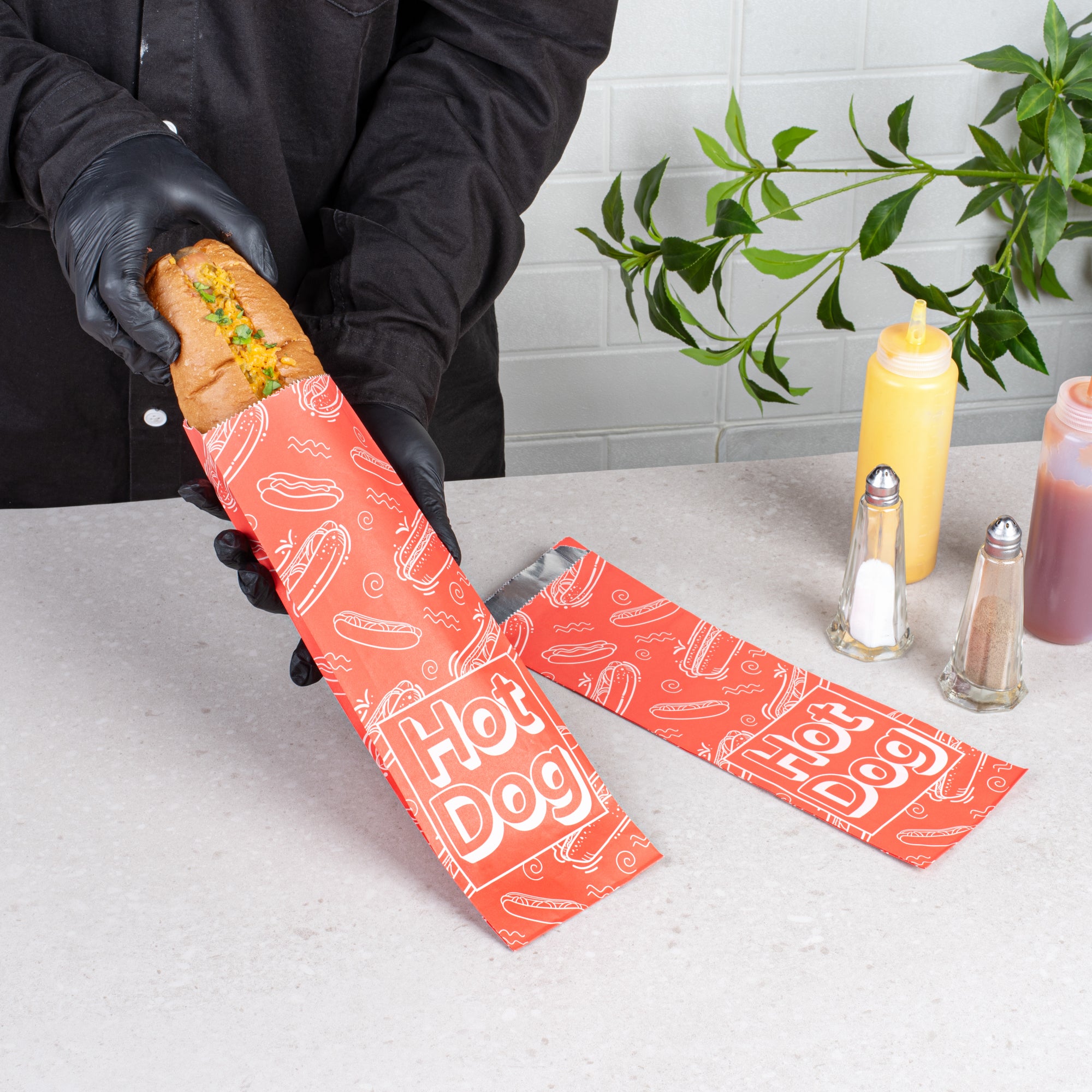Premium Red Printed Hot Dog Foil Bags - 3.75