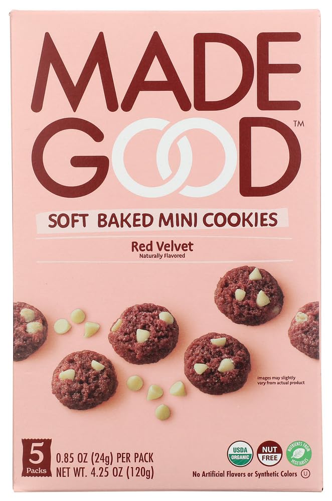 Organic MadeGood Red Velvet Soft-Baked Cookies, 0.85oz Per Cookie - Gluten Free Vegan Snacks for Kids & Adults - Perfect for Lunchboxes, After-School Treats & On-The-Go Healthy Snacking