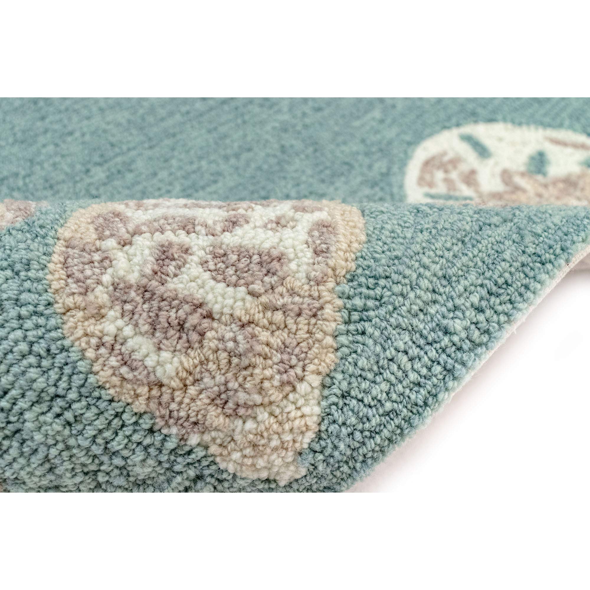 Liora Manne CAPRI Handmade Synthetic Blend Durable Indoor/Outdoor Area Rug - Traditional Geometric Coastal Beach Design with Seashell Border in Aqua (3'6