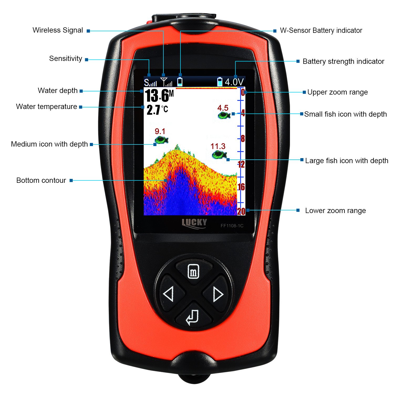 LUCKY Wireless and Wired Sonar Fish Finder for Kayak, Boat & Ice Fishing - Portable Fish Detector with Depth Finder for Freshwater & Saltwater Anglers