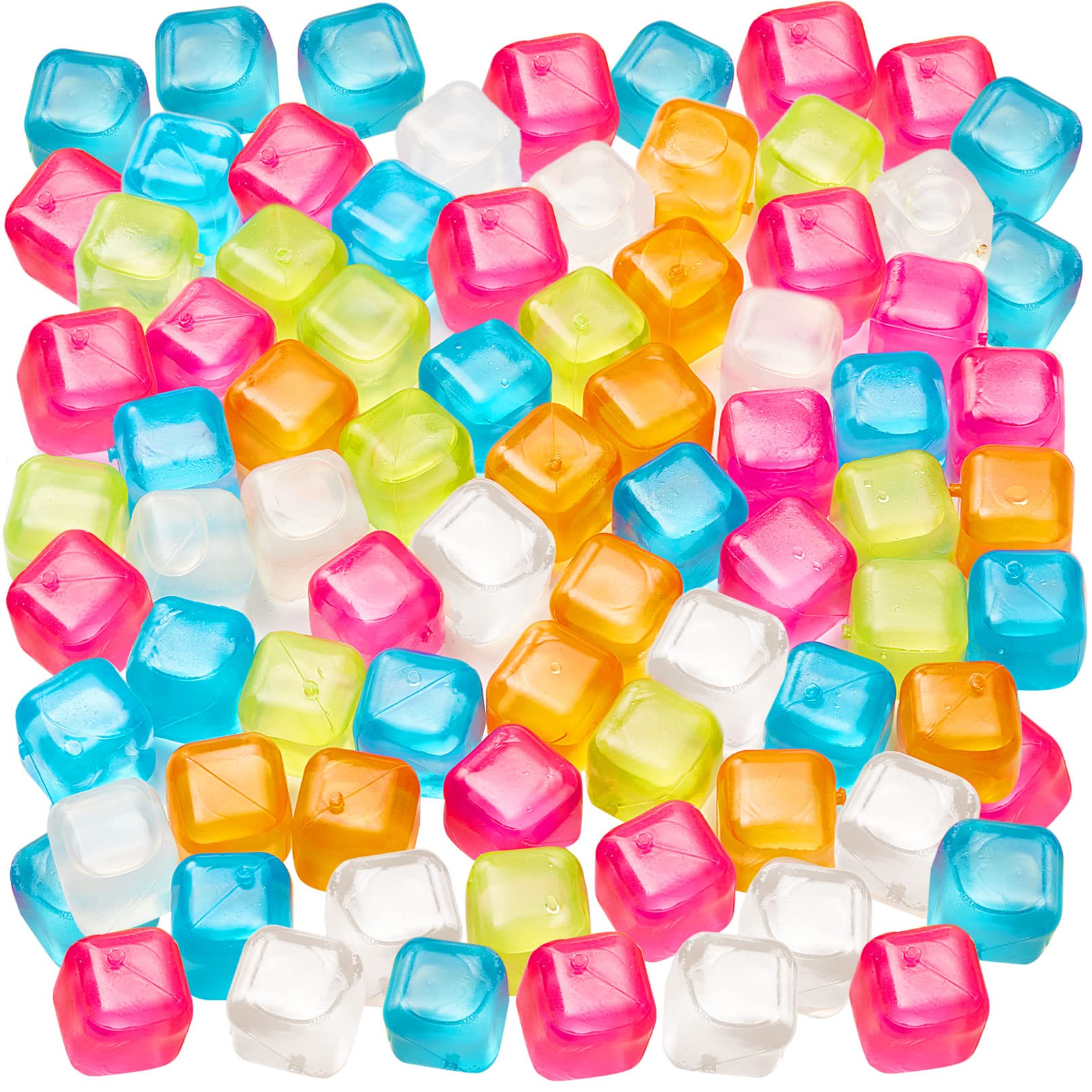 60Pcs Reusable Ice Cubes - BPA Free, Non-Diluting, Refreezable Plastic Ice Cubes for Drinks & Cocktails | Quick Frozen, Washable & Purified Water Filled (White + Colorful) | Perfect for Parties, Bars, Home & Office Use