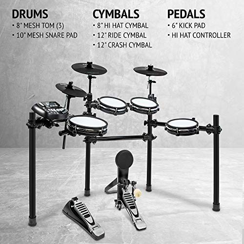 Professional 8-Piece Electronic Drum Set with Real Mesh Heads - 448 Sounds, 70 Songs & Recording Function | Includes Kick Pad, Drum Sticks & Studio Headphones | Perfect for Home Practice, Studio Recording & Live Performances