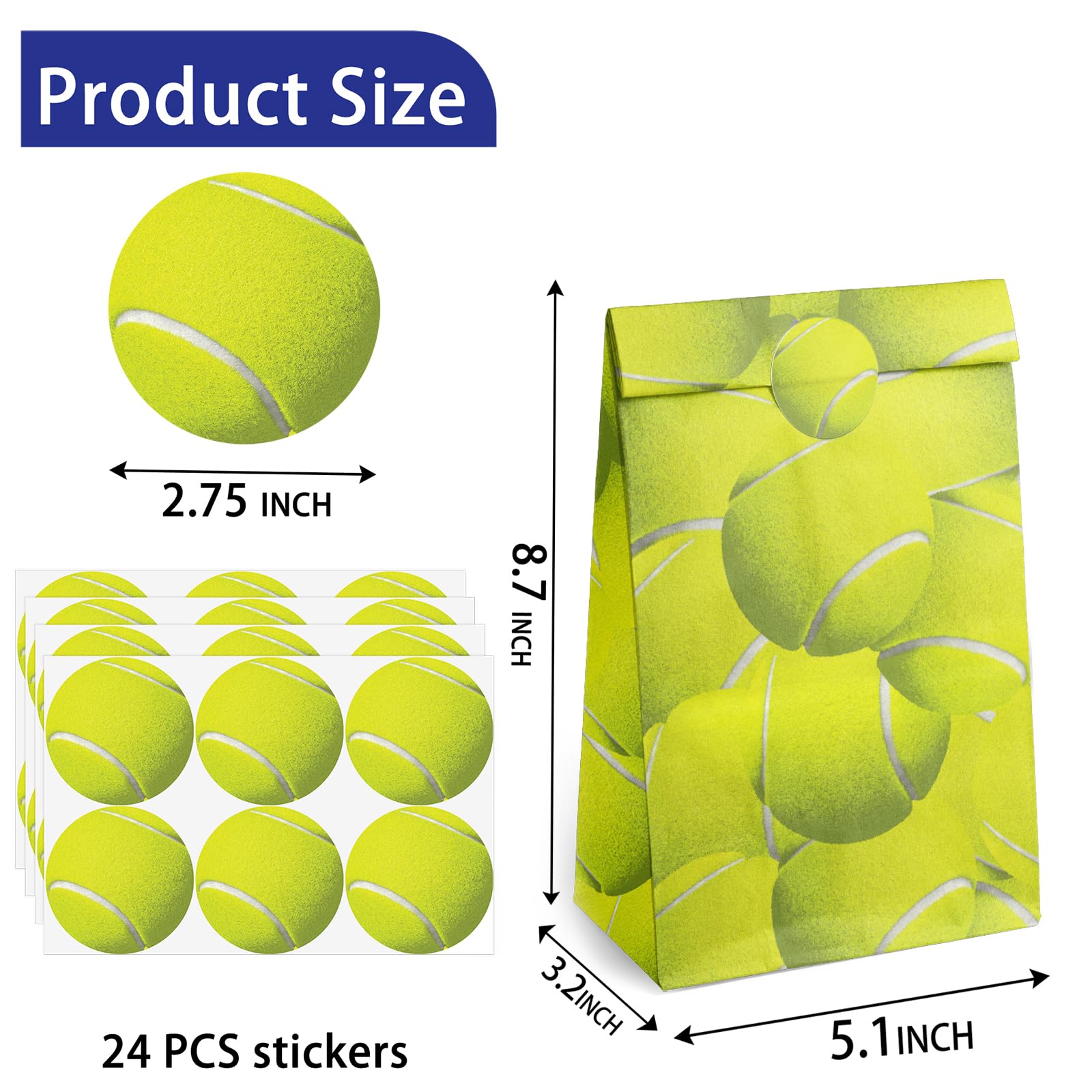 Outego Tennis Themed Party Favor Bags - 12 Pack Premium Tennis Goodie Bags for Kids Birthday Parties, Sports Theme Events & Tennis Tournament Giveaways - Perfect for Tennis Birthday Decorations, Team Snacks & Player Gifts
