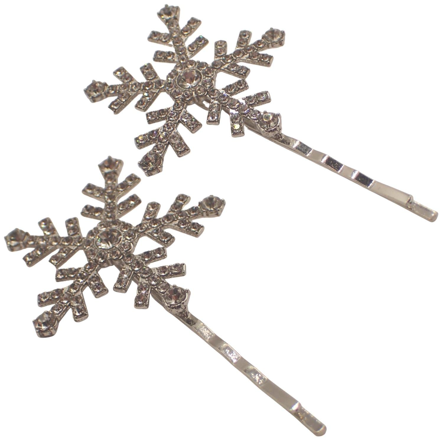 Topkids 2-Piece Rhinestone Christmas Hair Clips for Women & Girls - Silver Snowflake Hair Slides, Bridal & Wedding Hair Accessories - Perfect for Holidays, Parties & Special Occasions