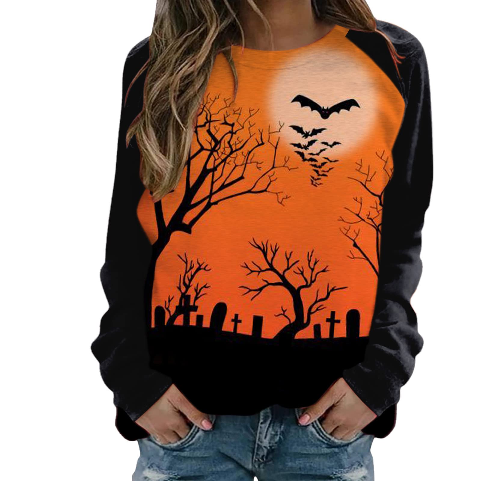 Women's Halloween Kindness Love T-Shirt - Be Kind Print Long Sleeve Cute Heart Inspirational Shirt for Fall, Halloween Parties & Casual Wear