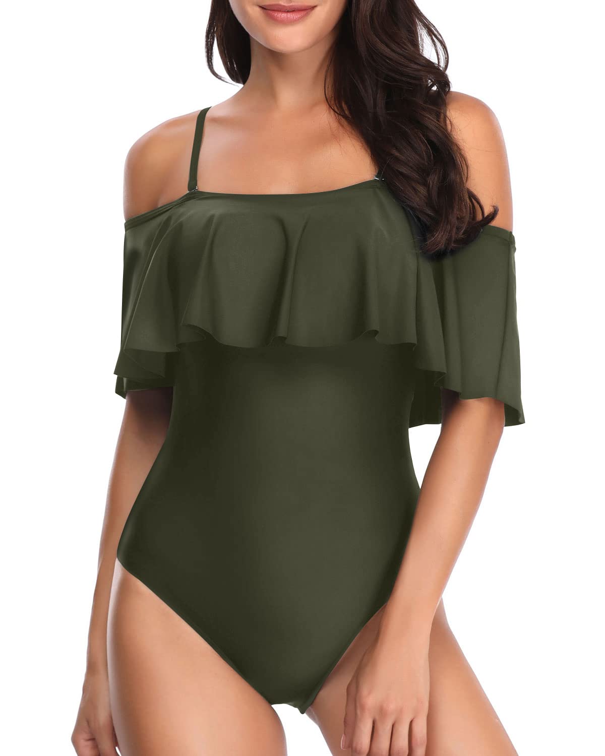 Vintage Off Shoulder Ruffled One Piece Swimsuit for Women - Retro Floral Bathing Suit for Beach, Pool & Summer Vacation