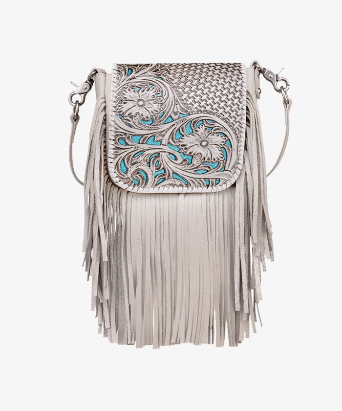 Montana West Genuine Leather Floral Fringe Crossbody Bag for Women - Stylish Boho Shoulder Purse with Adjustable Strap, Perfect for Daily Use, Travel & Festivals