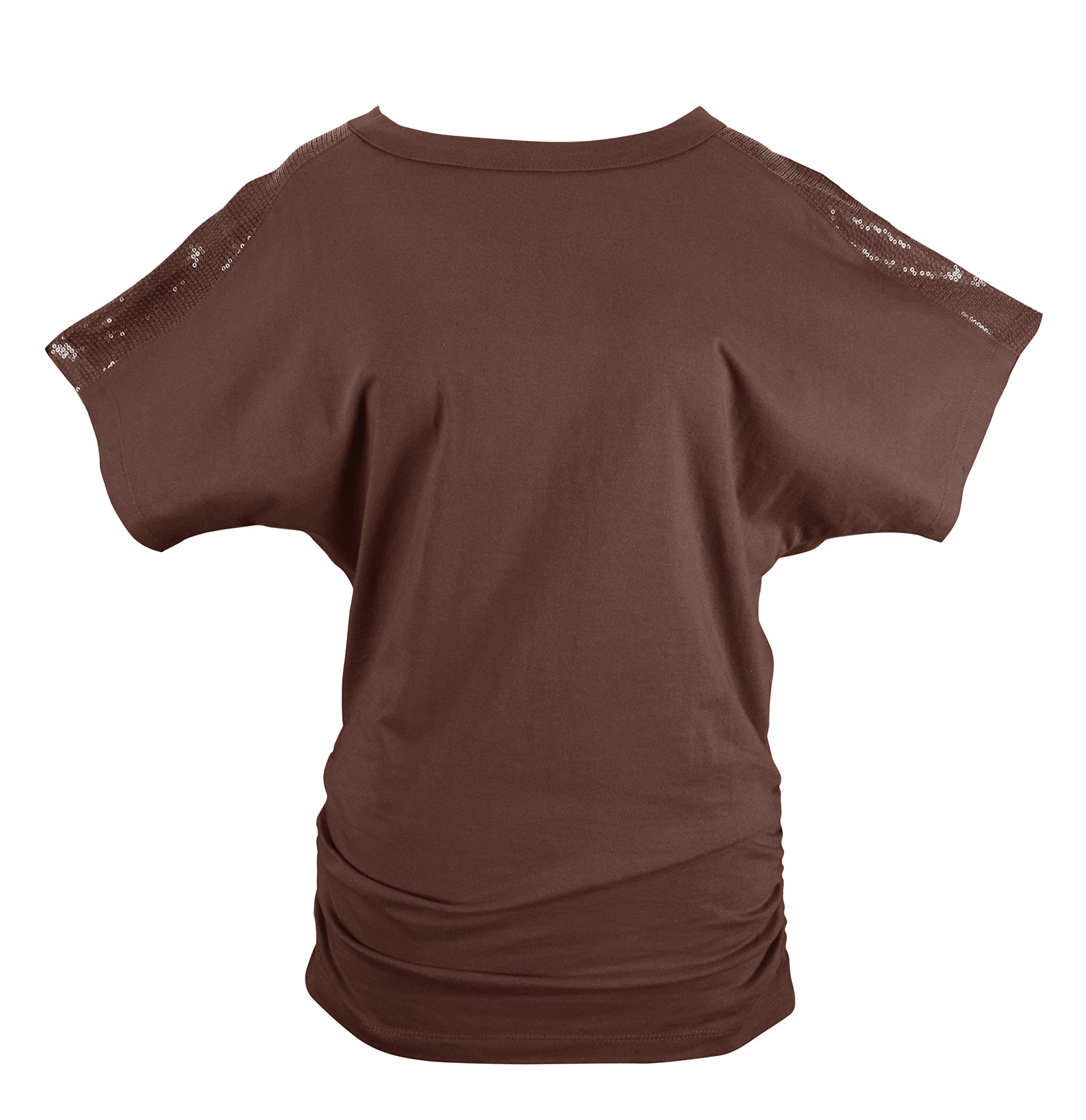 Women's Elegant Cotton Boat Neck Dolman Top with Shirring Drape & Sequin Shoulder Detail - Perfect for Casual Wear, Parties & Evening Outfits