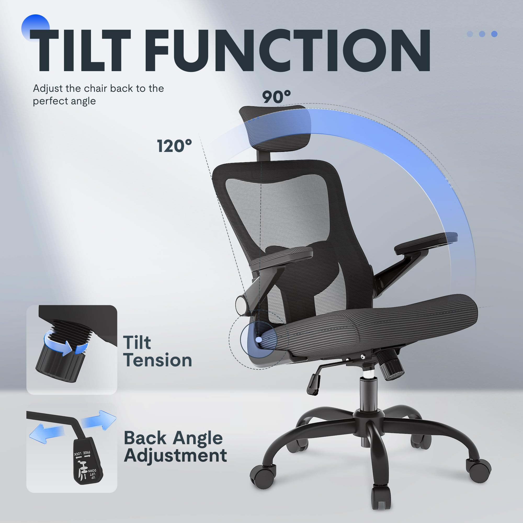FLEXISPOT Ergonomic Office Chair - Adjustable Mesh Computer Desk Chair with 3D Flip-Up Armrests, Headrest & Lumbar Support - High Back Rolling Task Chair with Swivel Wheels (Black, 2-Pack) - Perfect for Home Office, Gaming & Workspace Comfort