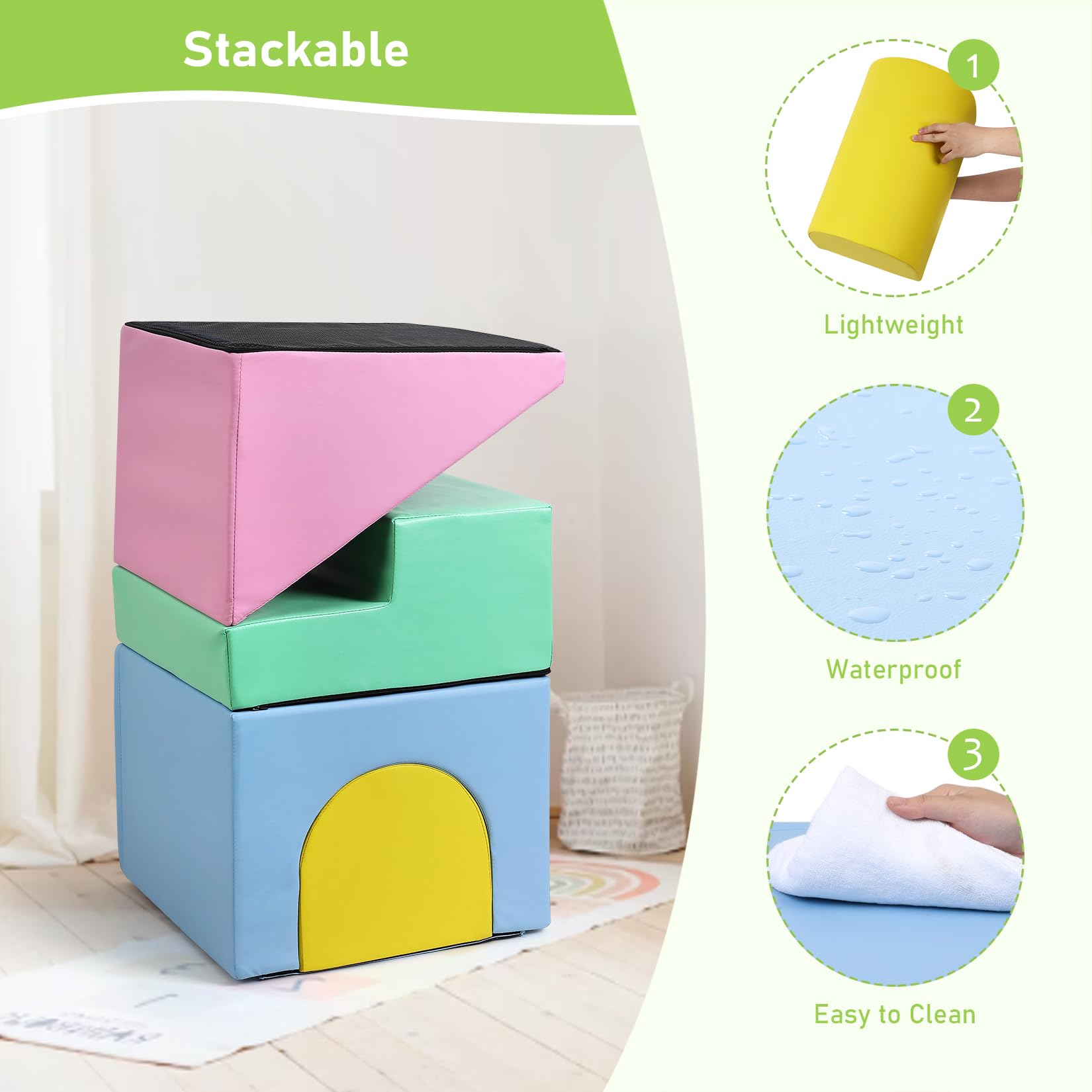 **Non-Toxic Foam Climbing Blocks for Toddlers 1-3 Years - Waterproof Baby Climbing Toys, Indoor Jungle Gym Set (4PCS) - Lightweight, Easy to Clean & Safe for Playrooms, Daycares & Home Use**