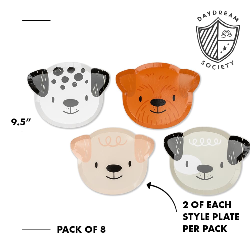 Dog-Shaped Birthday Party Plates - Pack of 8 Large Dinner Plates (4 Unique Styles, 2 Each) in Neutral Colors - Perfect for Dog-Themed Birthday Celebrations, Puppy Parties & Pet Lover Gatherings