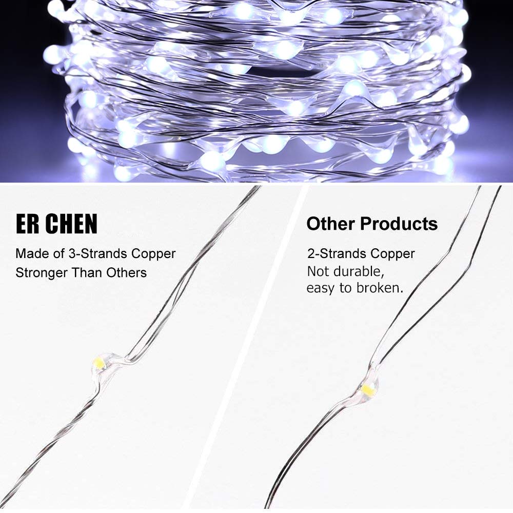 Battery Operated Fairy Lights - 33ft 100 LED Waterproof String Lights with Remote & Timer, 8 Lighting Modes, Silver Coated Copper Wire for Indoor/Outdoor Decor (Cool White) - Perfect for Bedroom, Wedding, Party, Garden and Christmas Decorations
