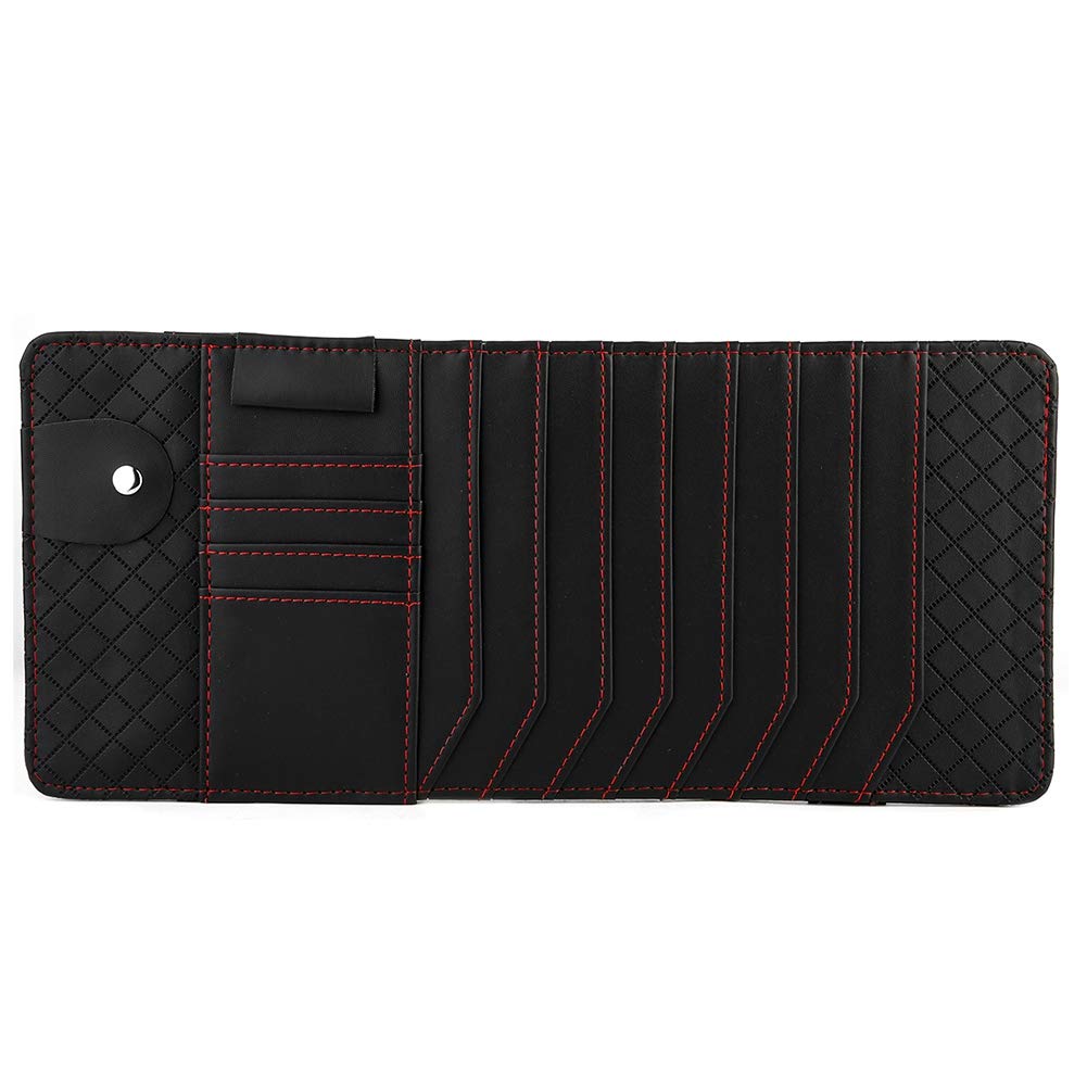 KIMISS PU Leather Car Sun Visor CD Organizer & Storage Bag - Multi-Functional Disc Card Holder for Vehicle (Black) | Perfect for Road Trips, Commuting & Car Organization