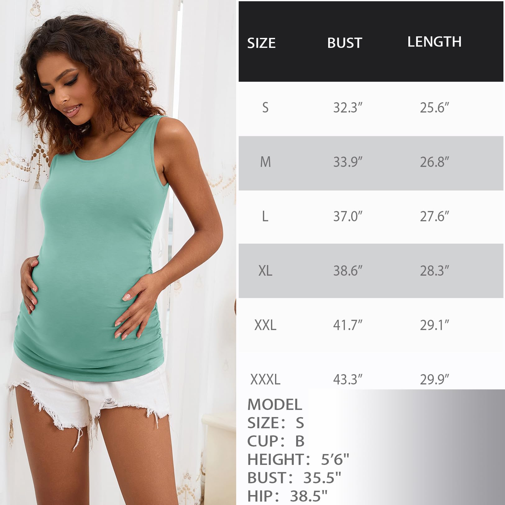 Maternity Tank Tops for Women - Ruched Sleeveless Pregnancy Shirts, Nursing Tops & Maternity Tees for Comfortable Daily Wear, Workout & Breastfeeding