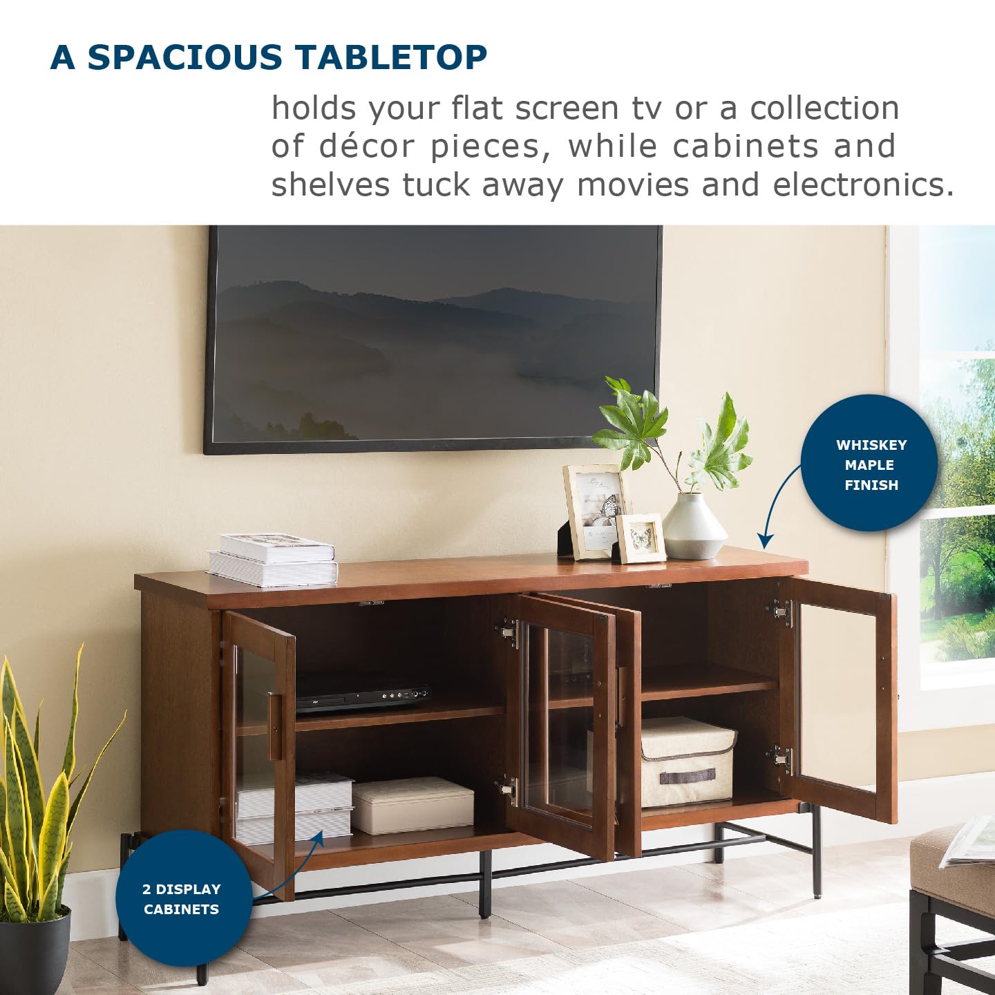 SEI Furniture Chalford TV Stand Sideboard Cabinet - Black Modern Entertainment Center for Living Room, Bedroom & Home Theater Storage