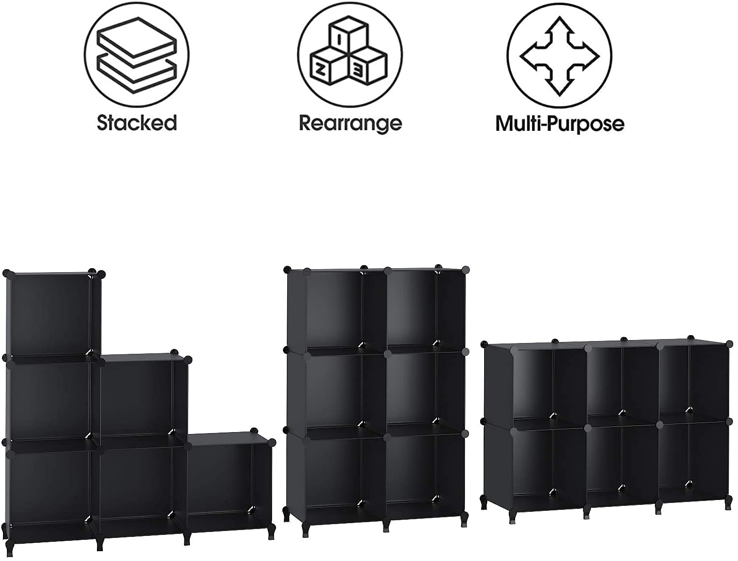 6-Cube Closet Organizer with Metal Hammer - Versatile Storage Shelf & Bookshelf for Bedroom, Kitchen, Office - Space-Saving Cabinet for Clothes, Toys, Books & Home Organization (Black) - Perfect for Small Spaces & Home Decor