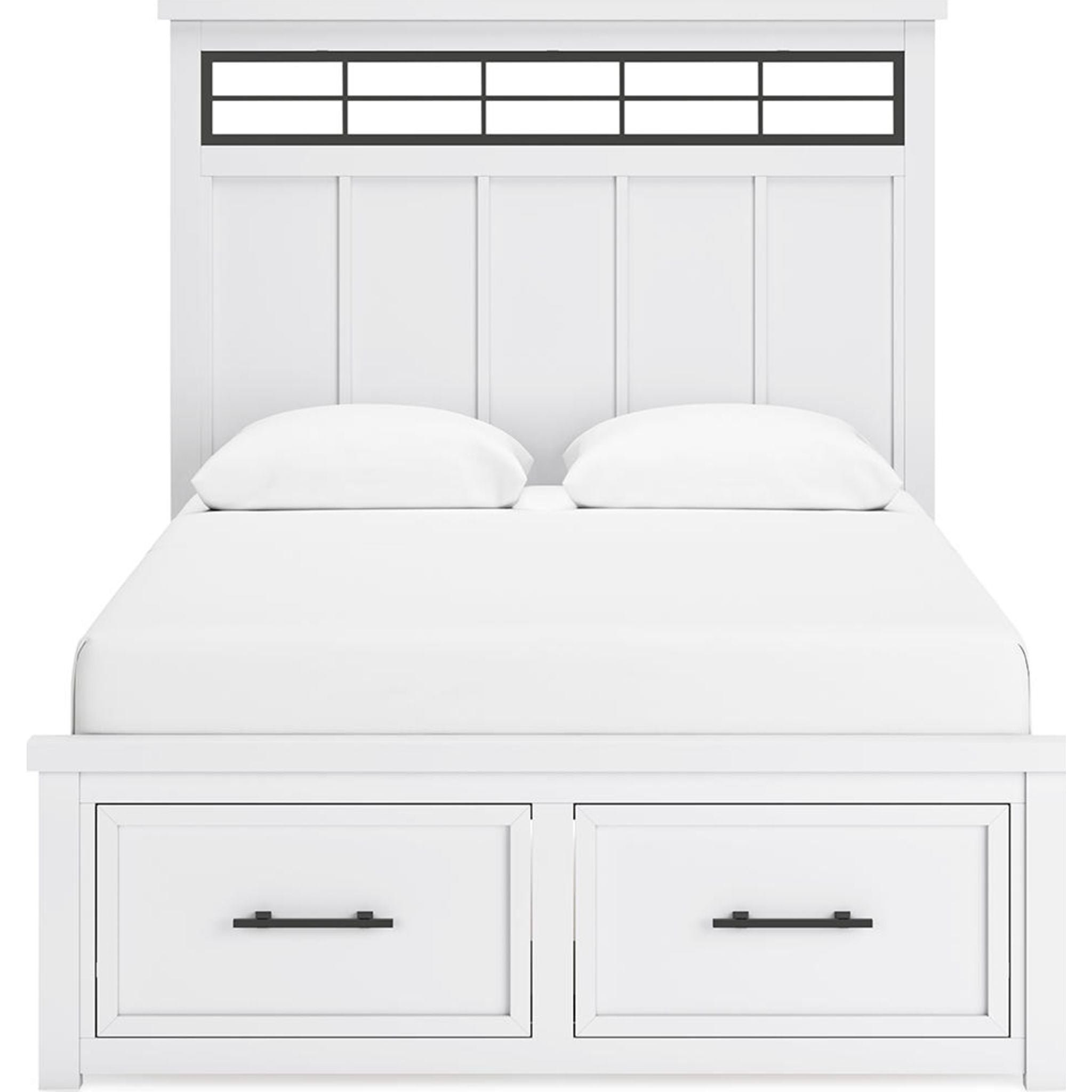 Ashbryn Queen Size Storage Bed Frame with Headboard - White & Natural Finish for Modern Bedroom, Guest Room, or Dorm