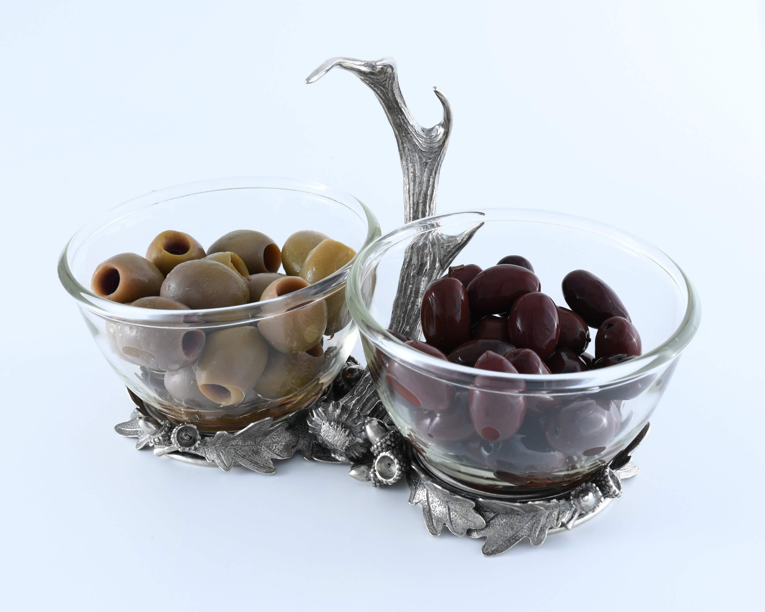 Vagabond House Double Removable Glass Bowl with Solid Pewter Antler Handle - 6