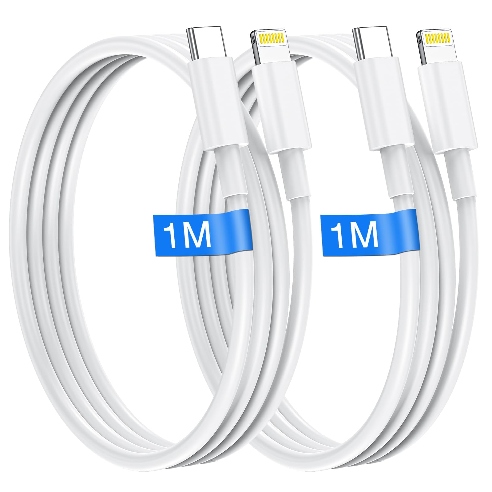 Heboen 2-Pack 1M USB C to Lightning Cable [MFi Certified] - Fast Charging iPhone Charger Cable for iPhone 14/13/12/11/XS/8/7/6 & iPad - Perfect for Home, Office & Travel Charging